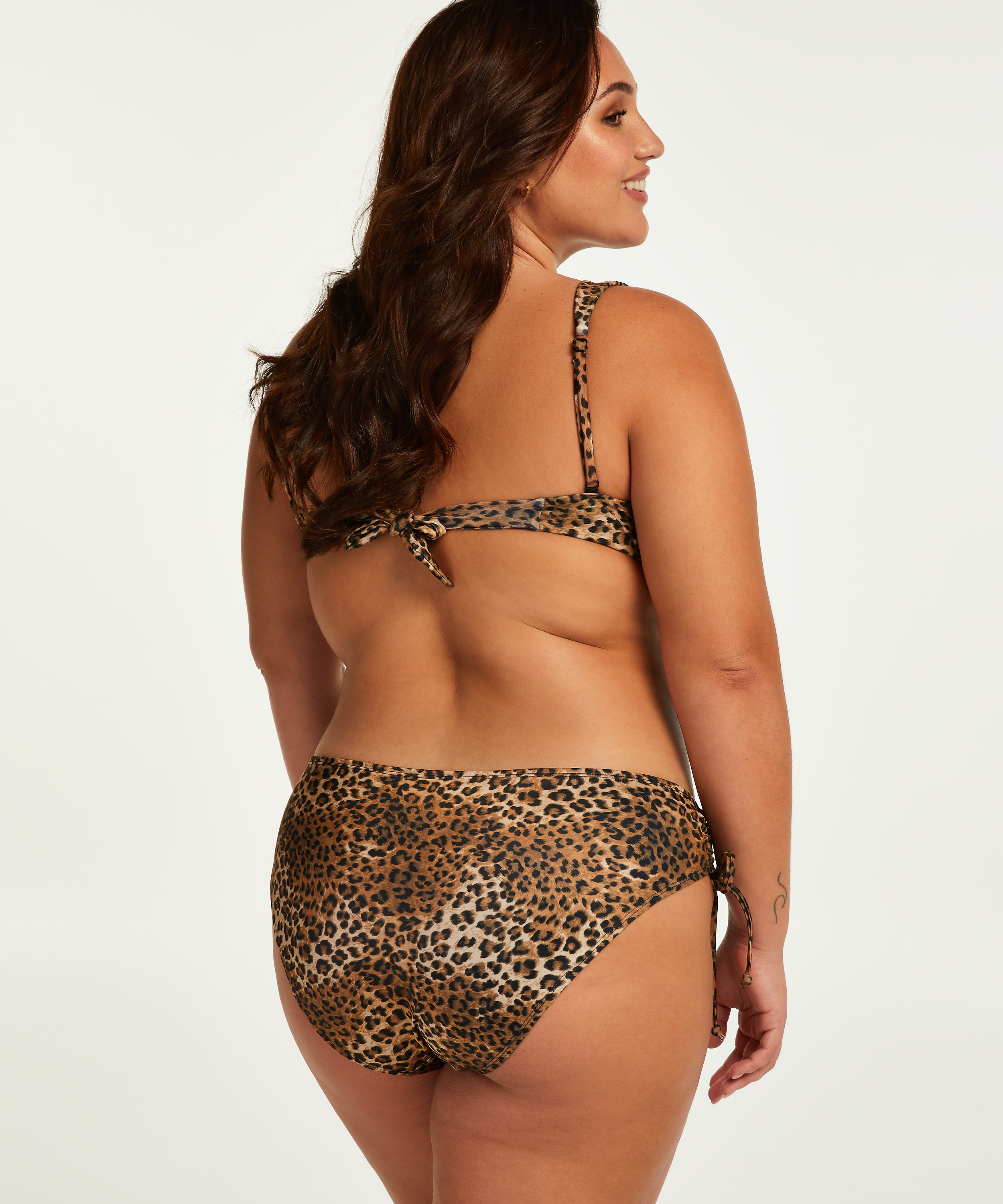 Leopard icke-formpressad bikiniöverdel med bygel, Brun, main