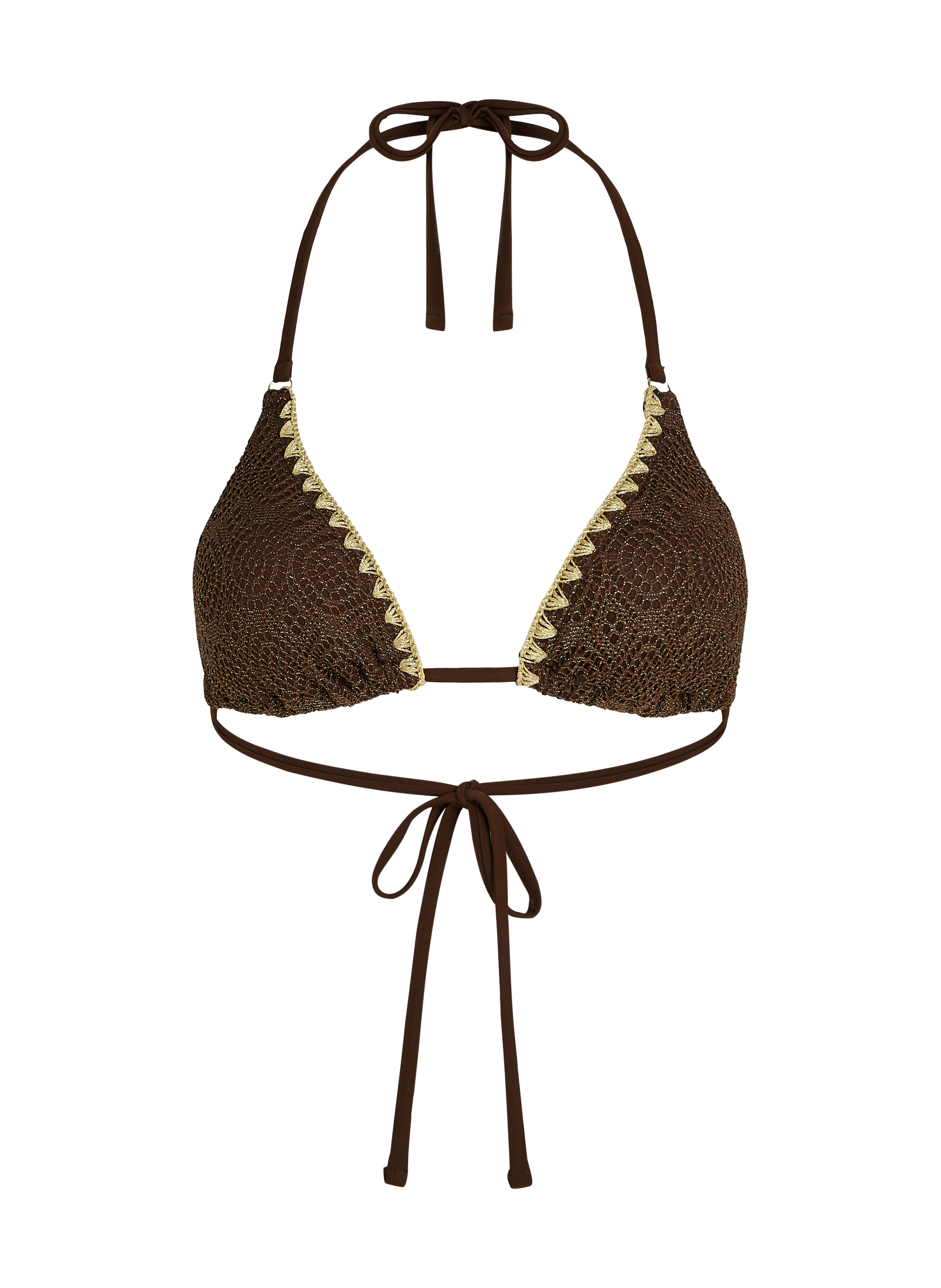 Crochet triangel-bikinitopp, Brun, main