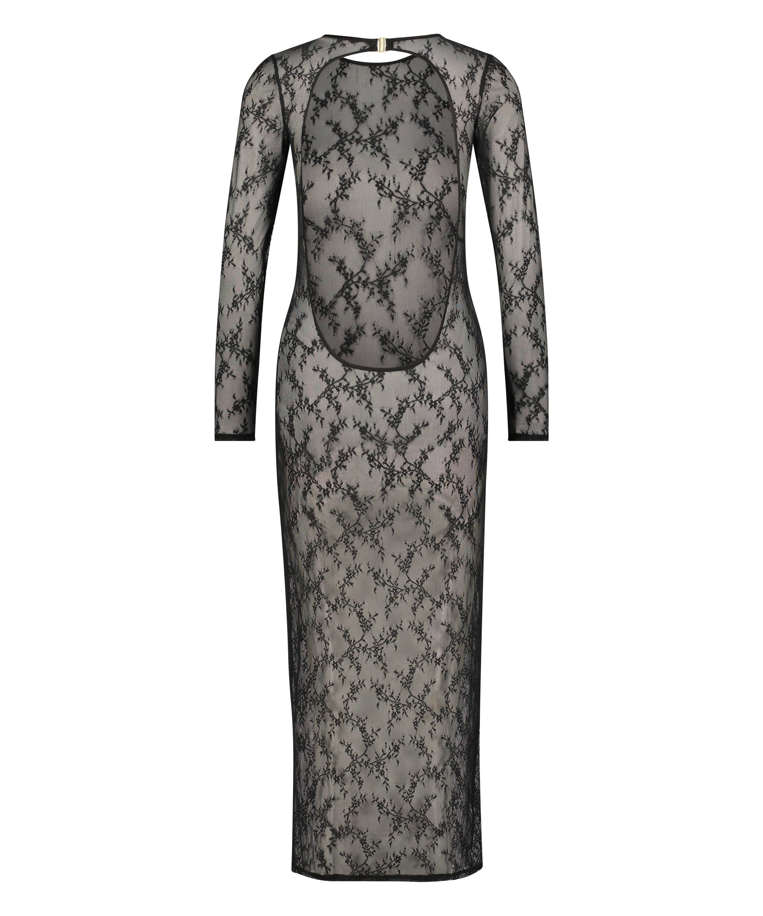 L&aring;ng&auml;rmad bodycon slipkl&auml;nning med spets, Svart, main