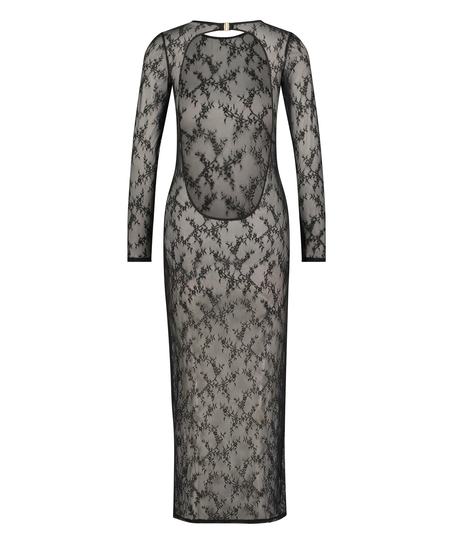 L&aring;ng&auml;rmad bodycon slipkl&auml;nning med spets, Svart