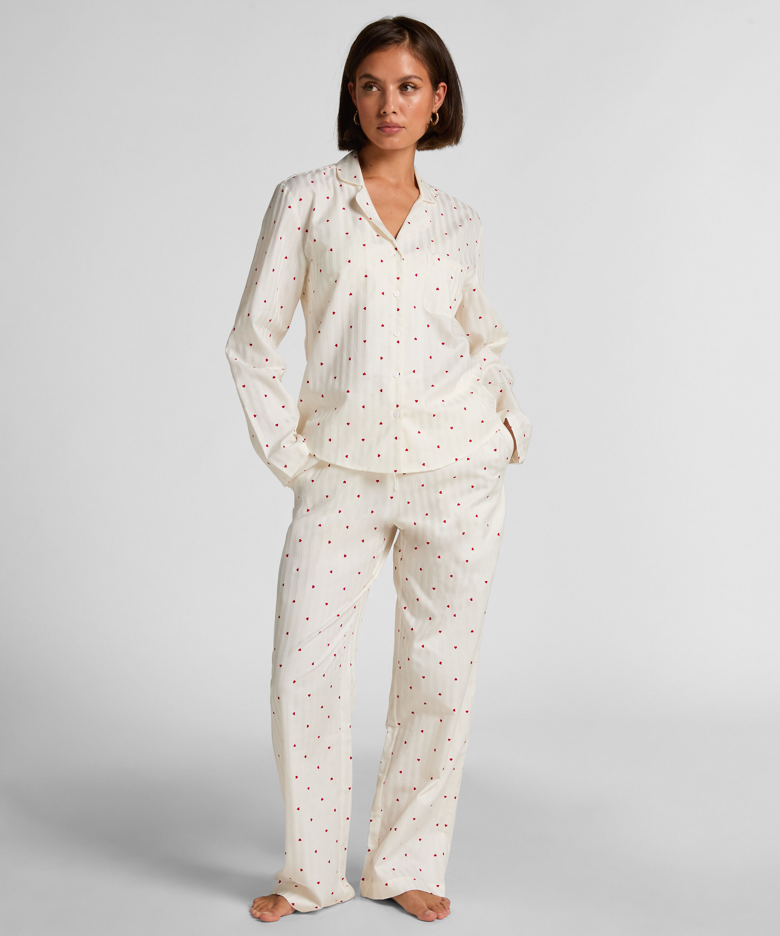 Pyjamasset bomull hjärtan, Vit
