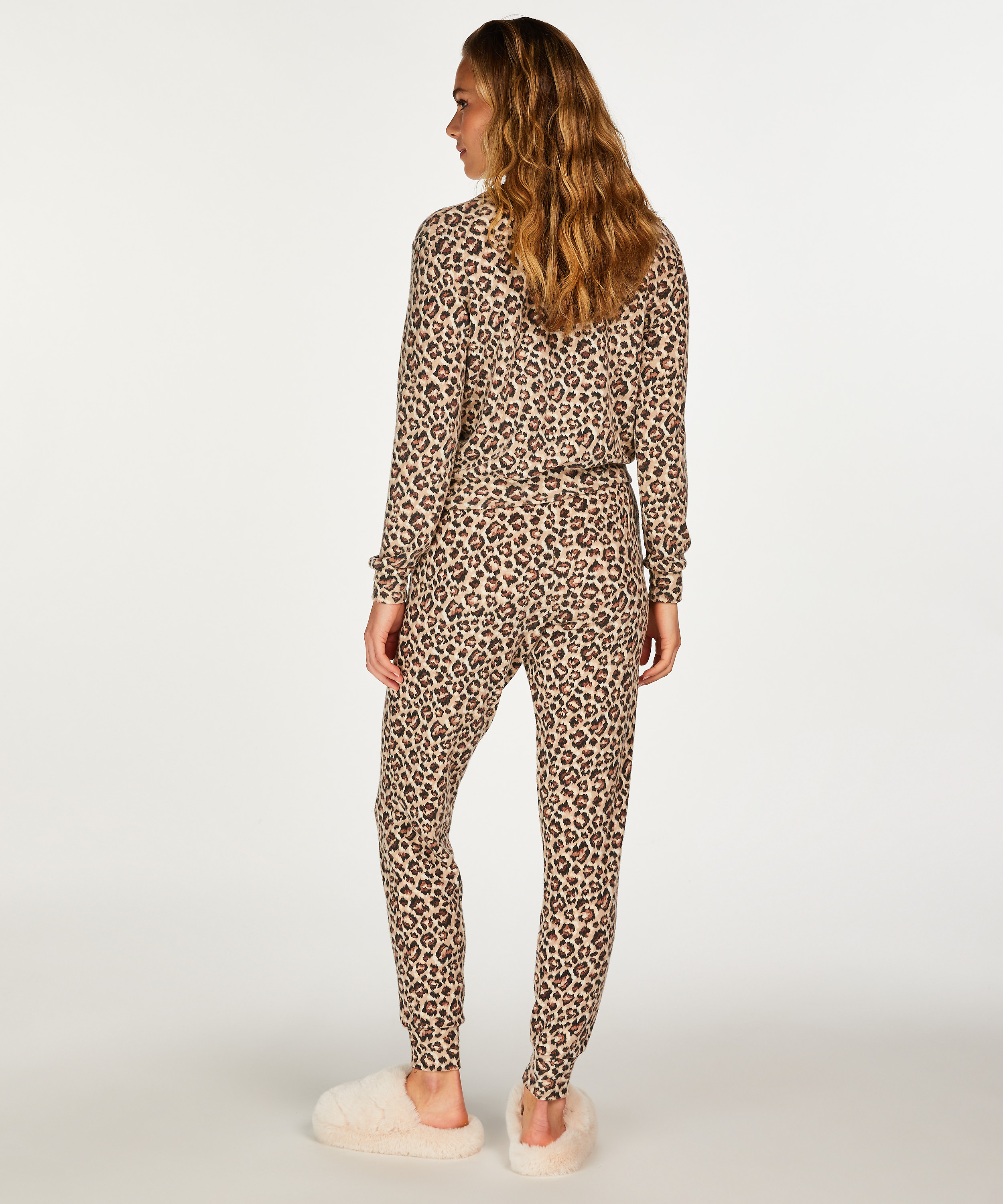 Borstade jersey-byxor, Beige, main