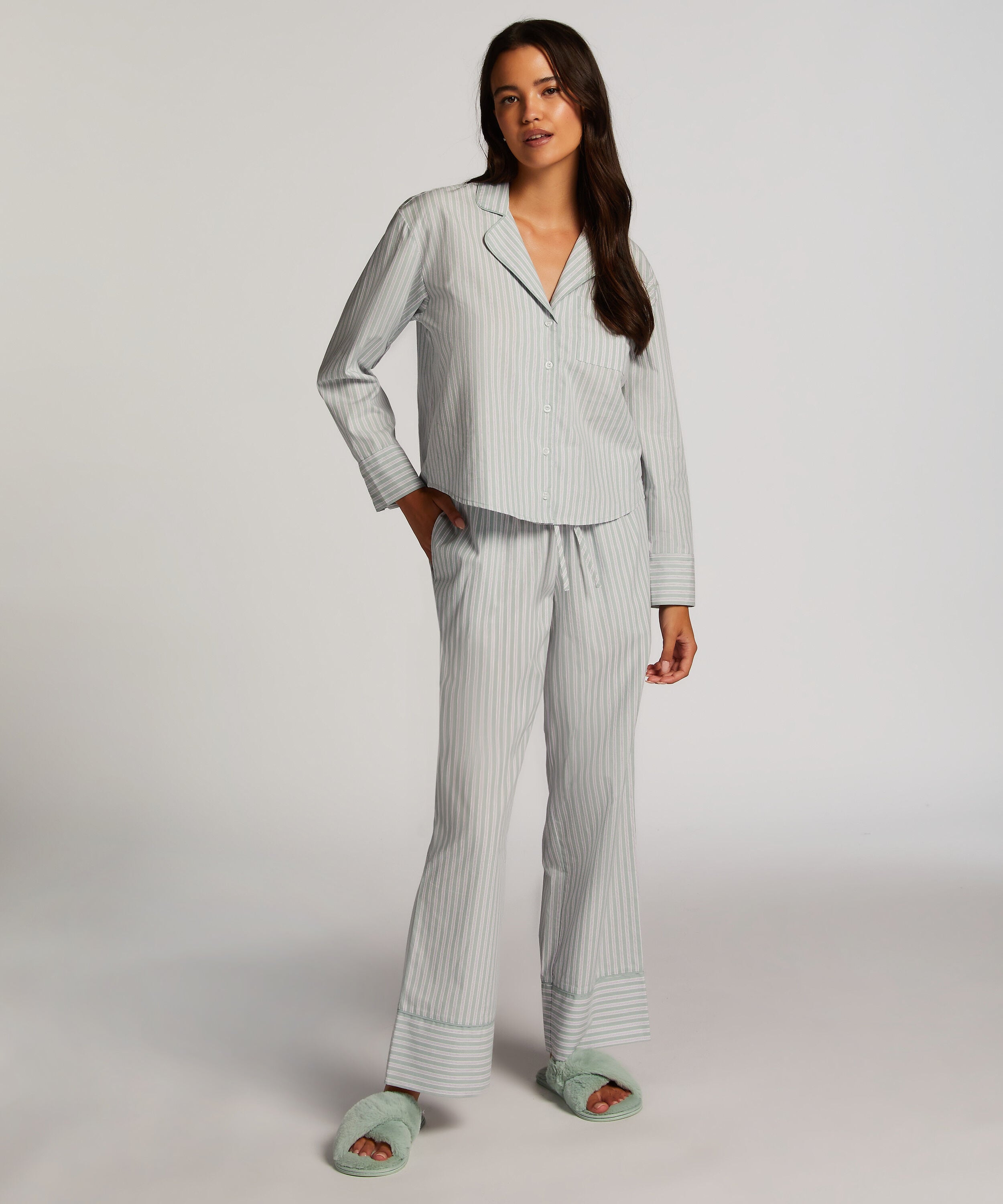 Pyjamasbyxa i bomull, Grön