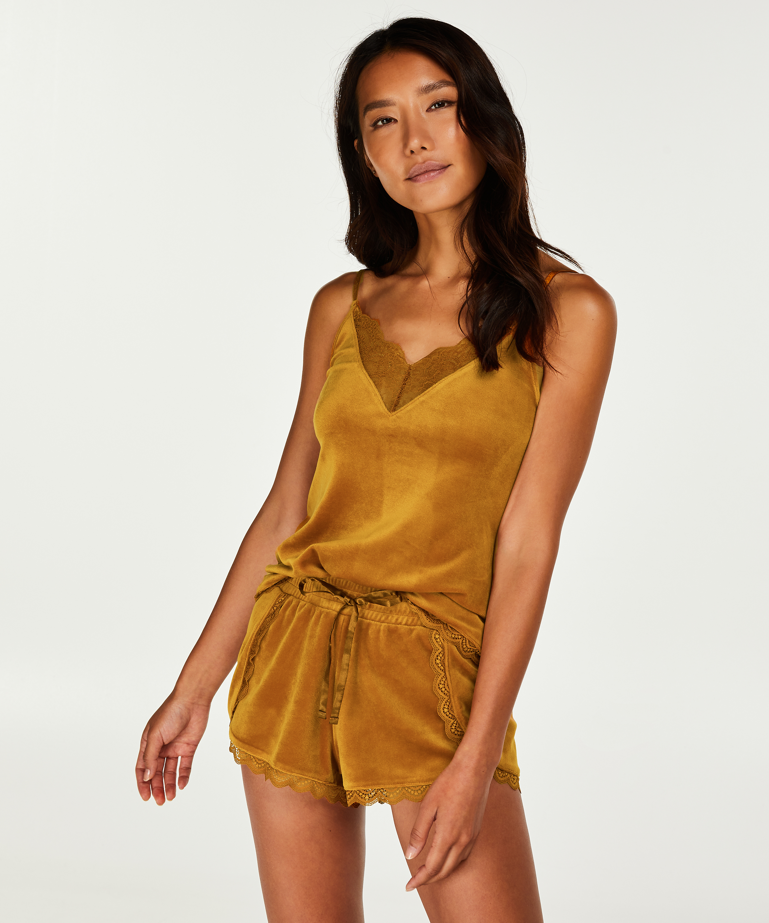 Shorts Velour Lace, Gul, main