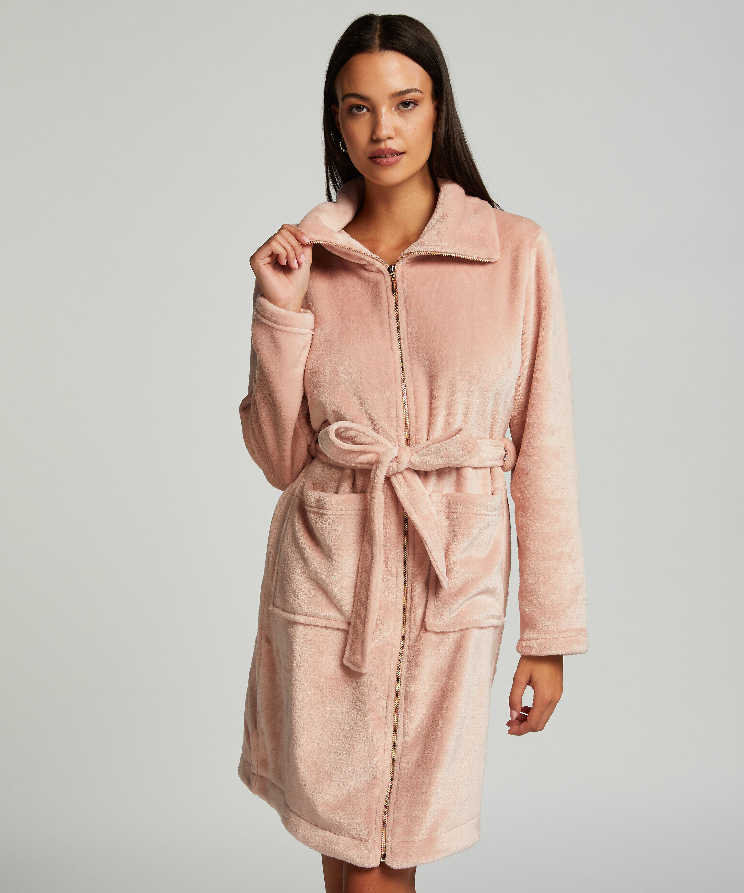 Badrock i fleece med dragkedja, Rosa