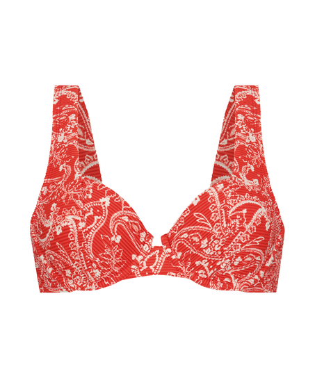 Paisley icke-formpressad bikiniöverdel med bygel, röd