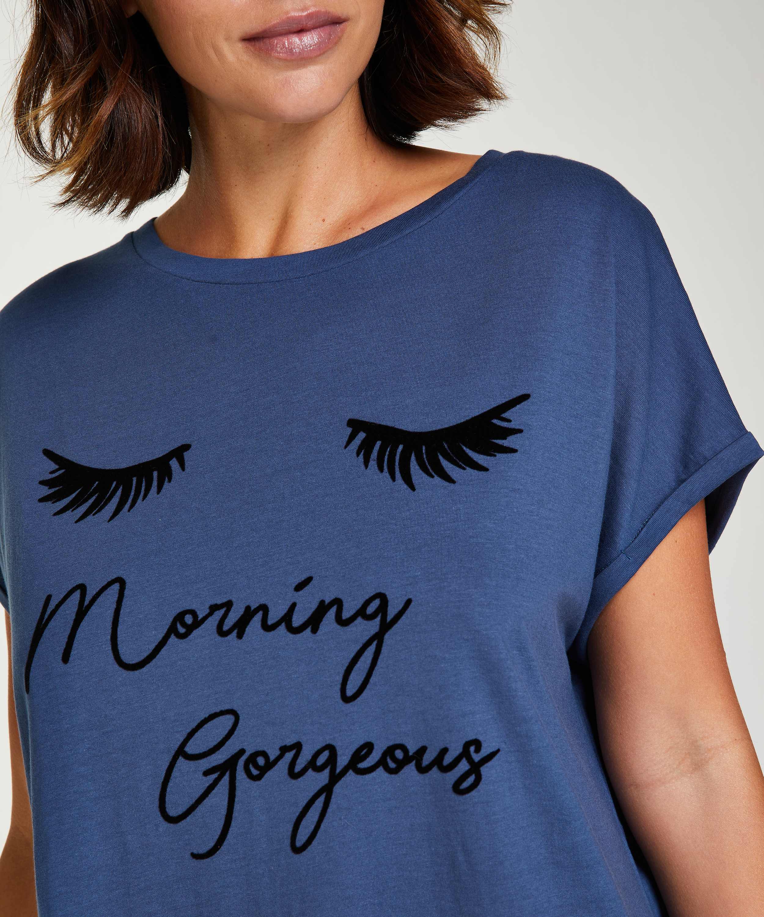 Nattskjorta med rund hals, Bl&aring;, main