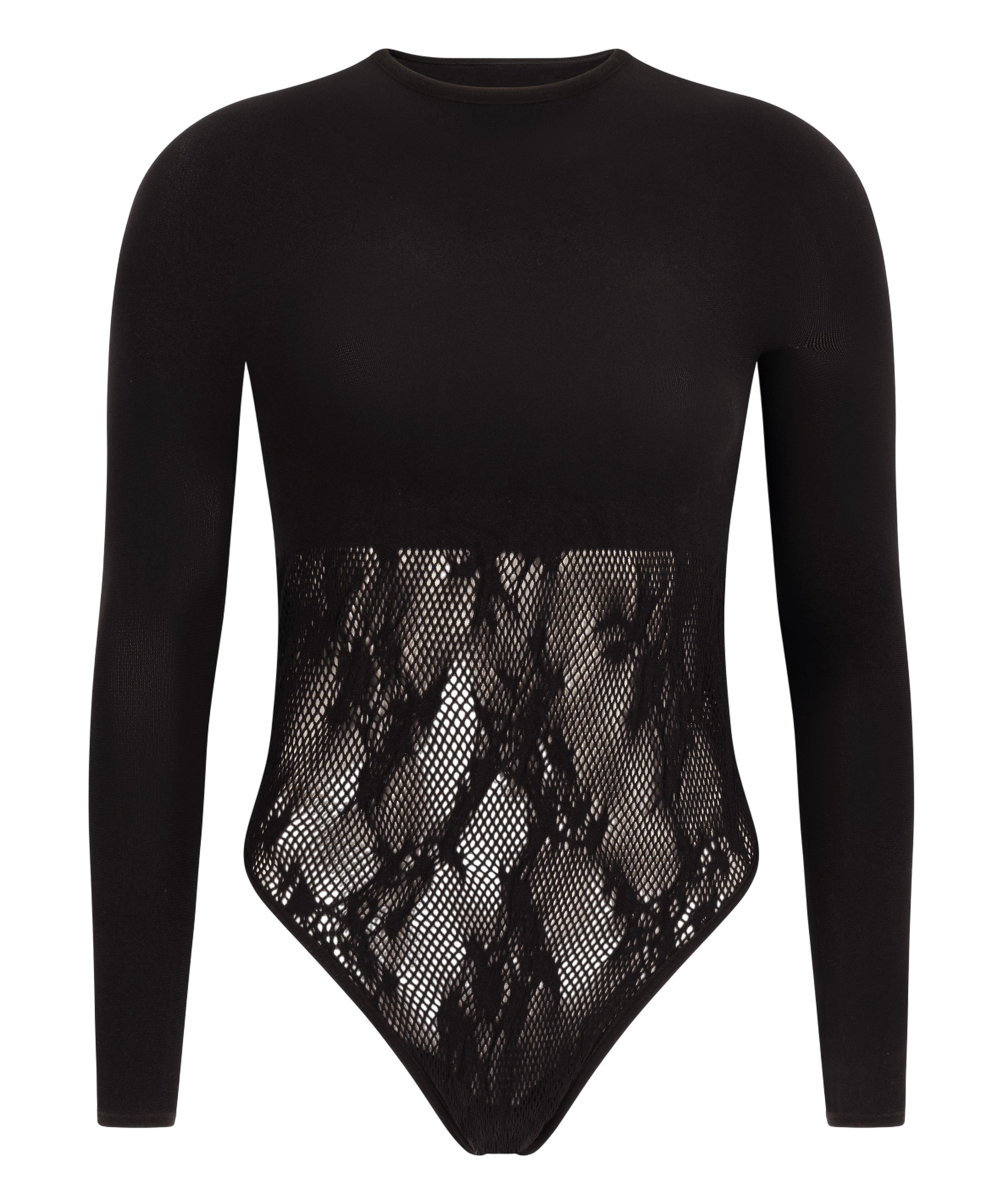 Blommig långärmad body, Svart, main