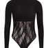Blommig långärmad body, Svart