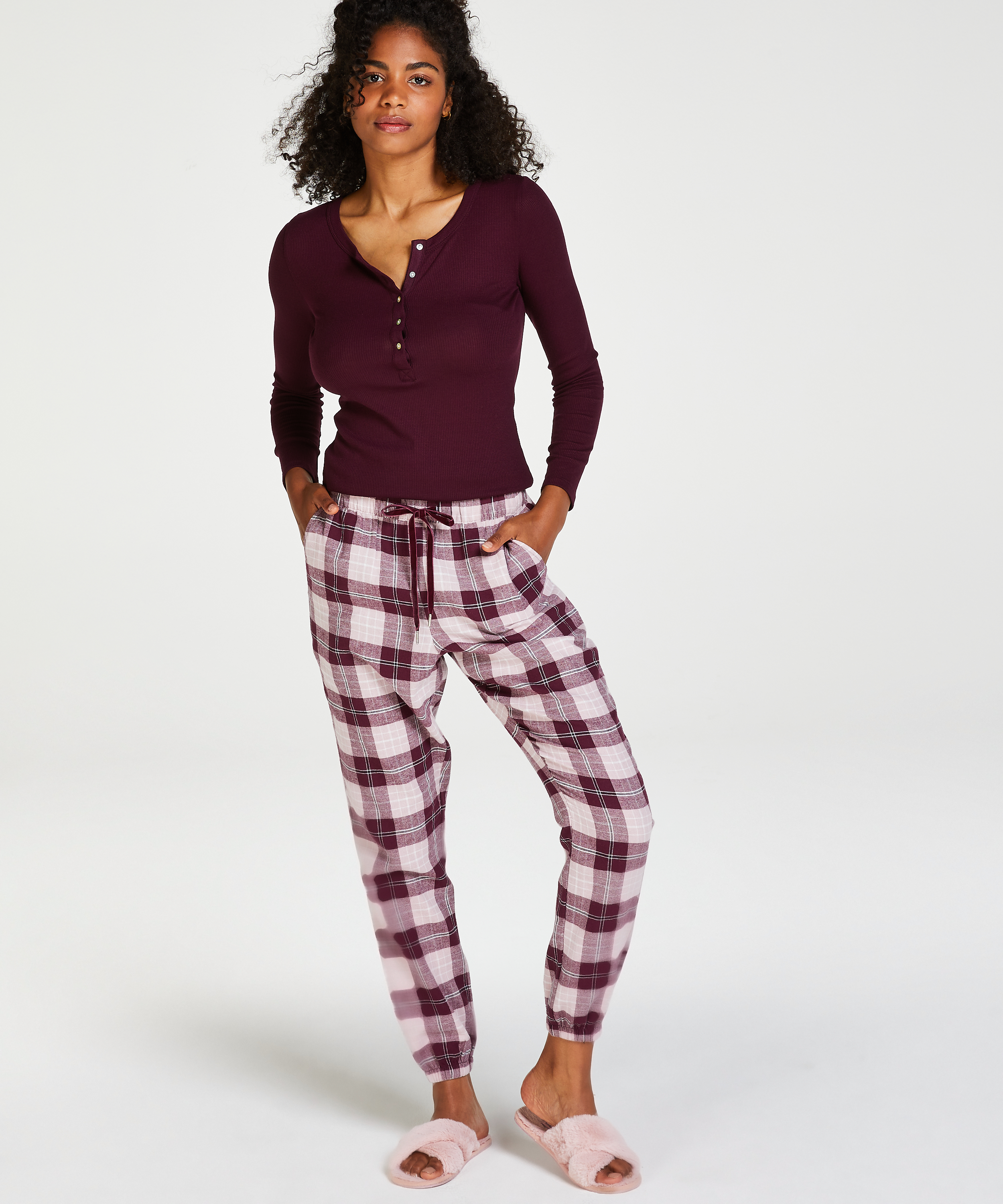 Rutiga pyjamasbyxor twill, Lila, main
