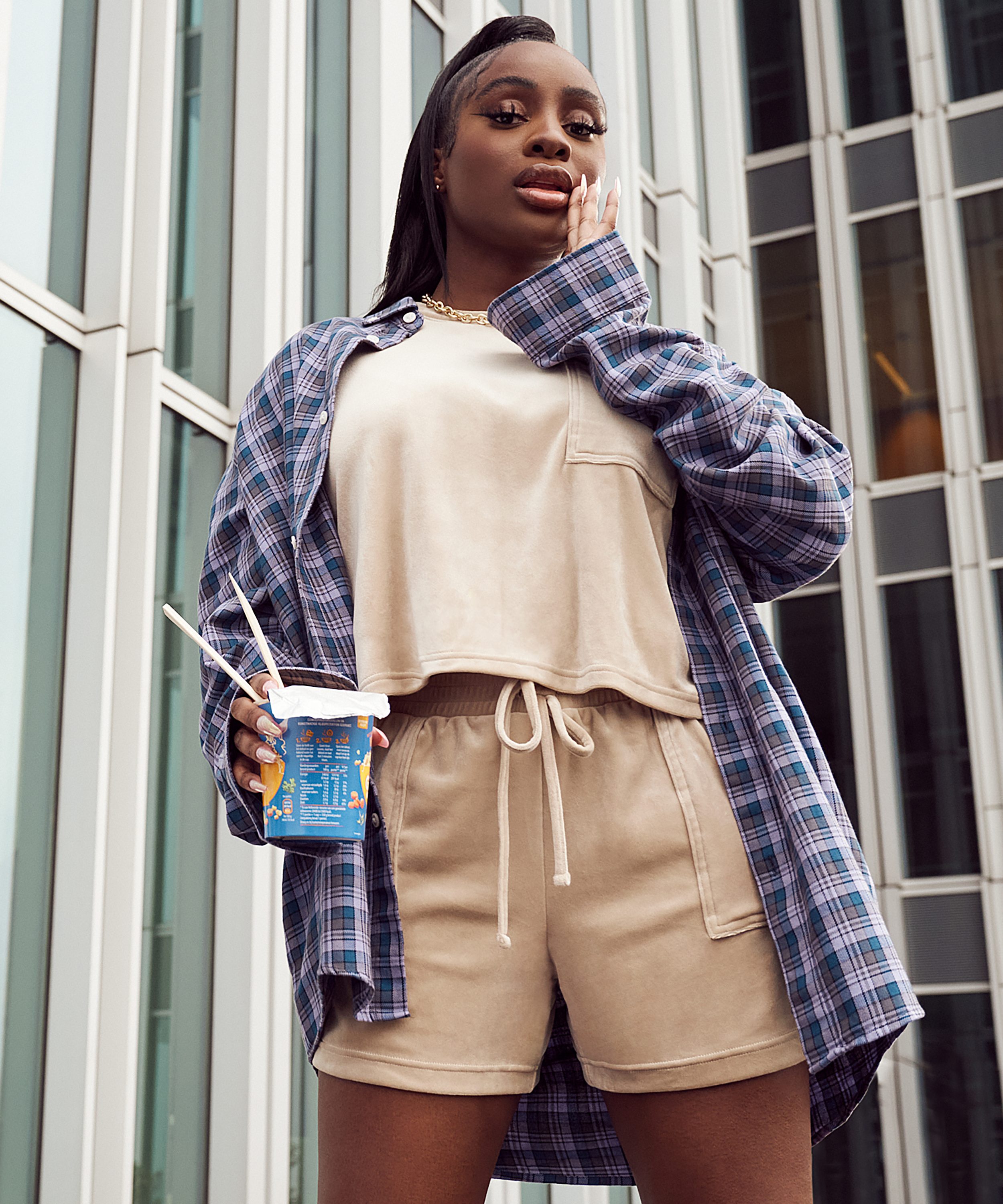 Sammetsshorts med ficka, Beige, main