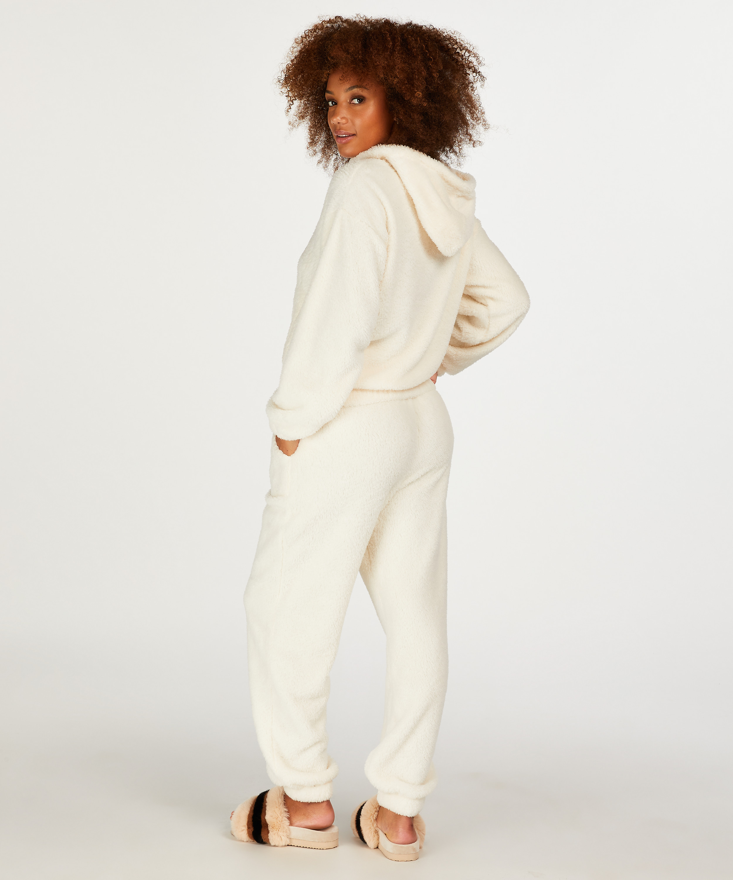 Mysig hoodie i fleece, Vit, main