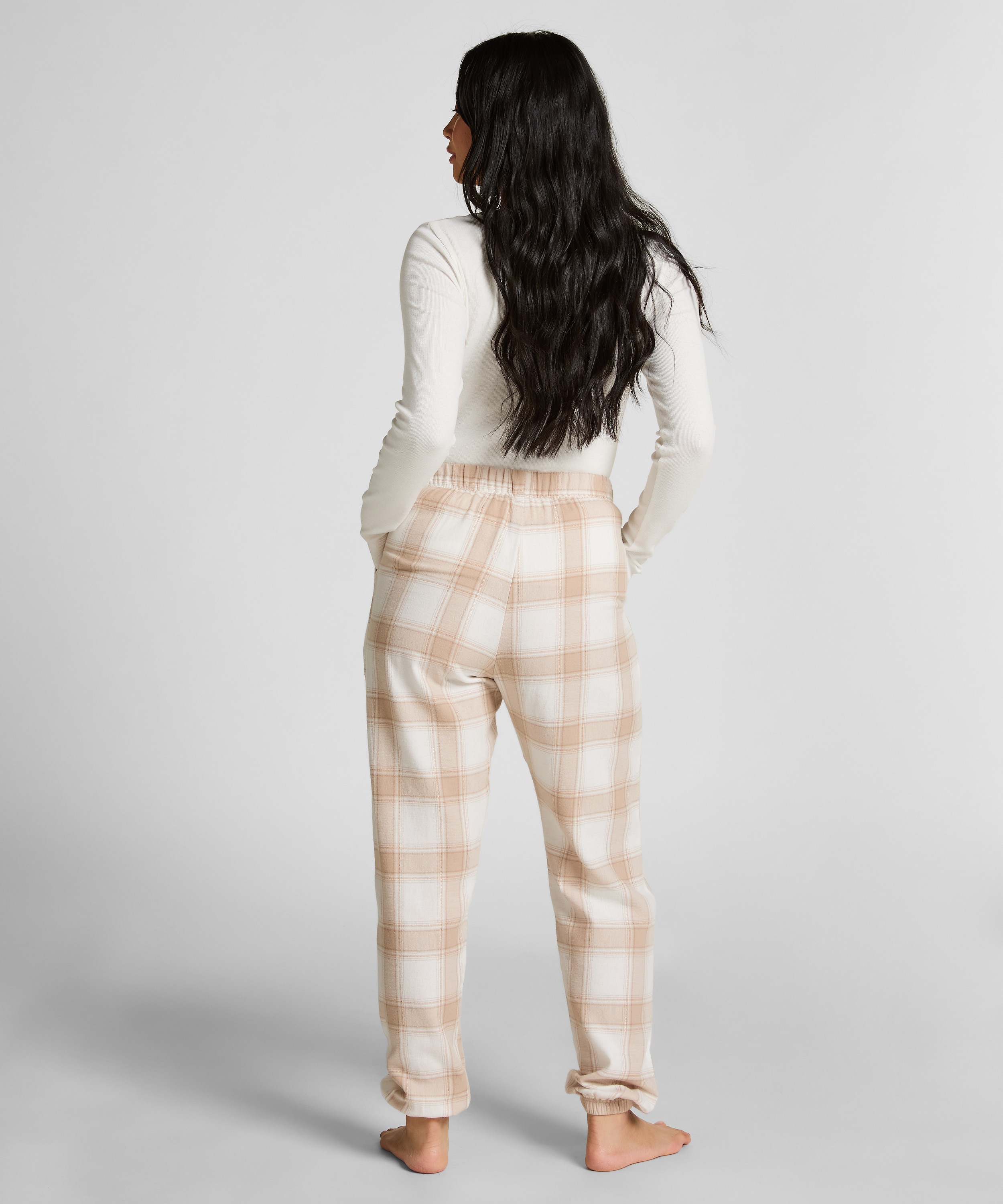Pyjamasbyxori flanell, Beige, main