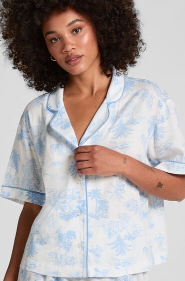 Hunkemöller Pyjamasjacka i vävt tyg kortärmad Blå