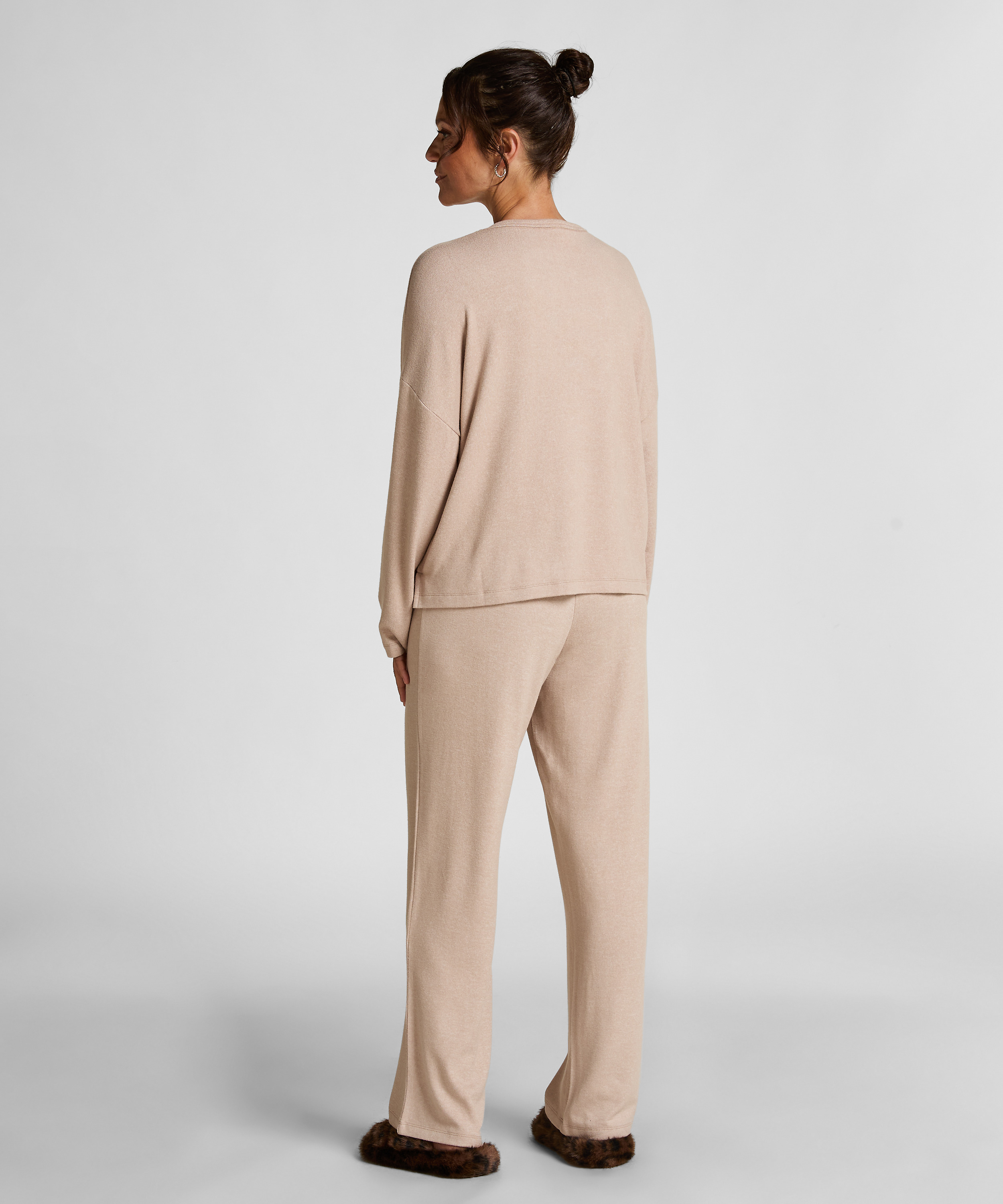 Långärmad pyjamastopp Jersey, Beige, main
