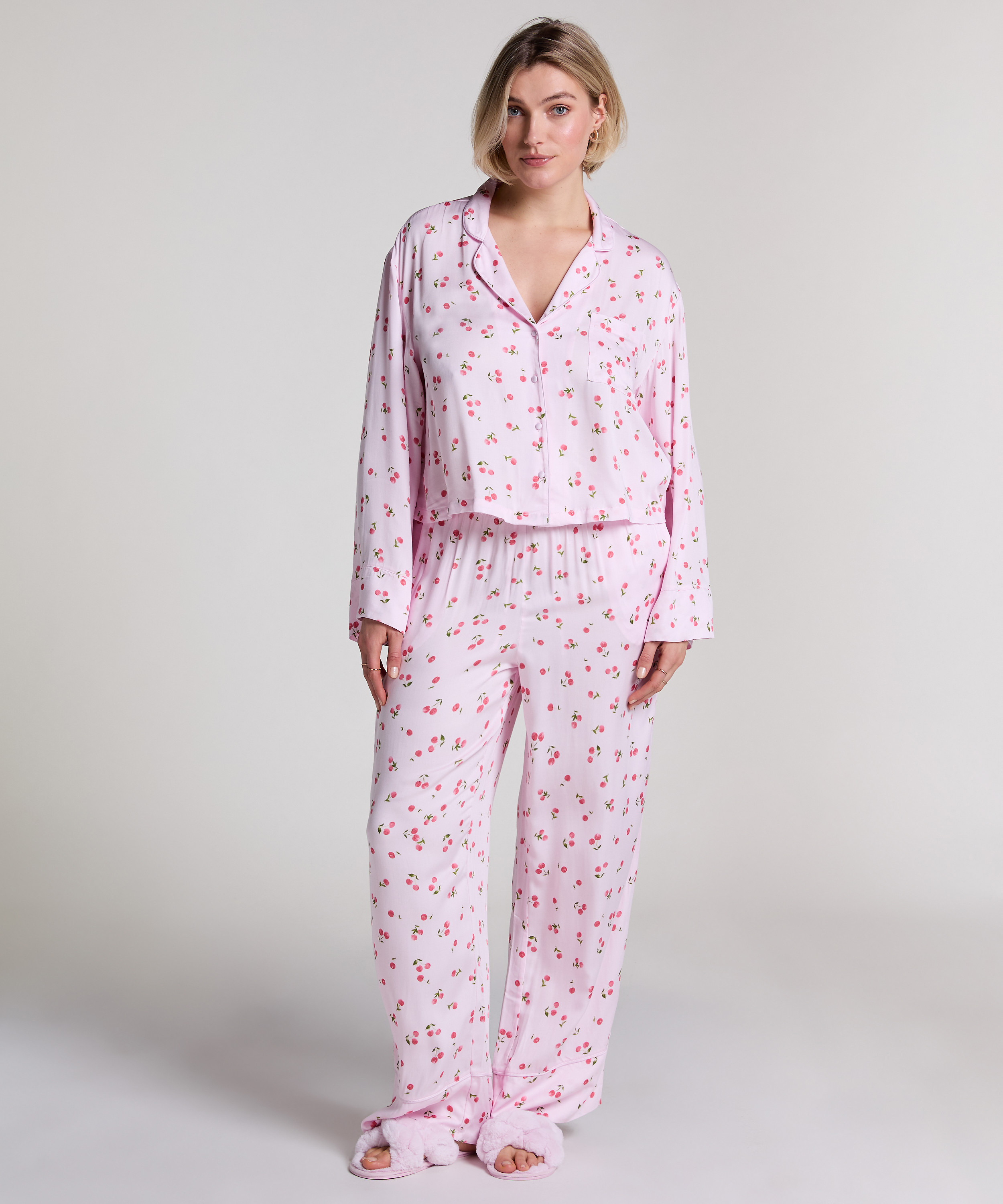 Långärmad jacka i satin, Rosa, main