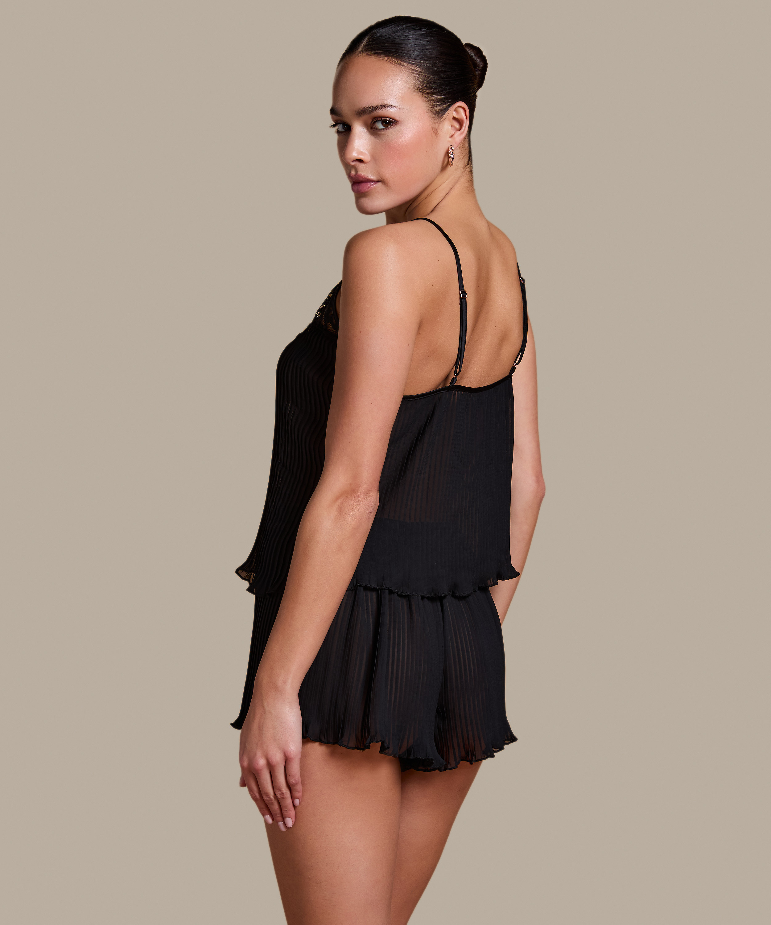 Plisse spets Cami, Svart, main