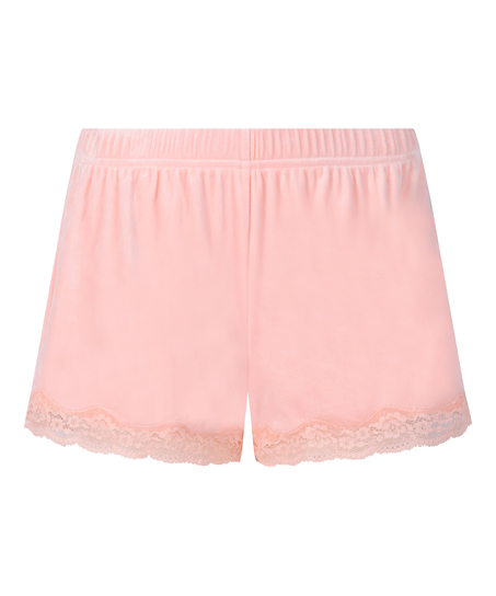 Velour- och spetsshort, Rosa