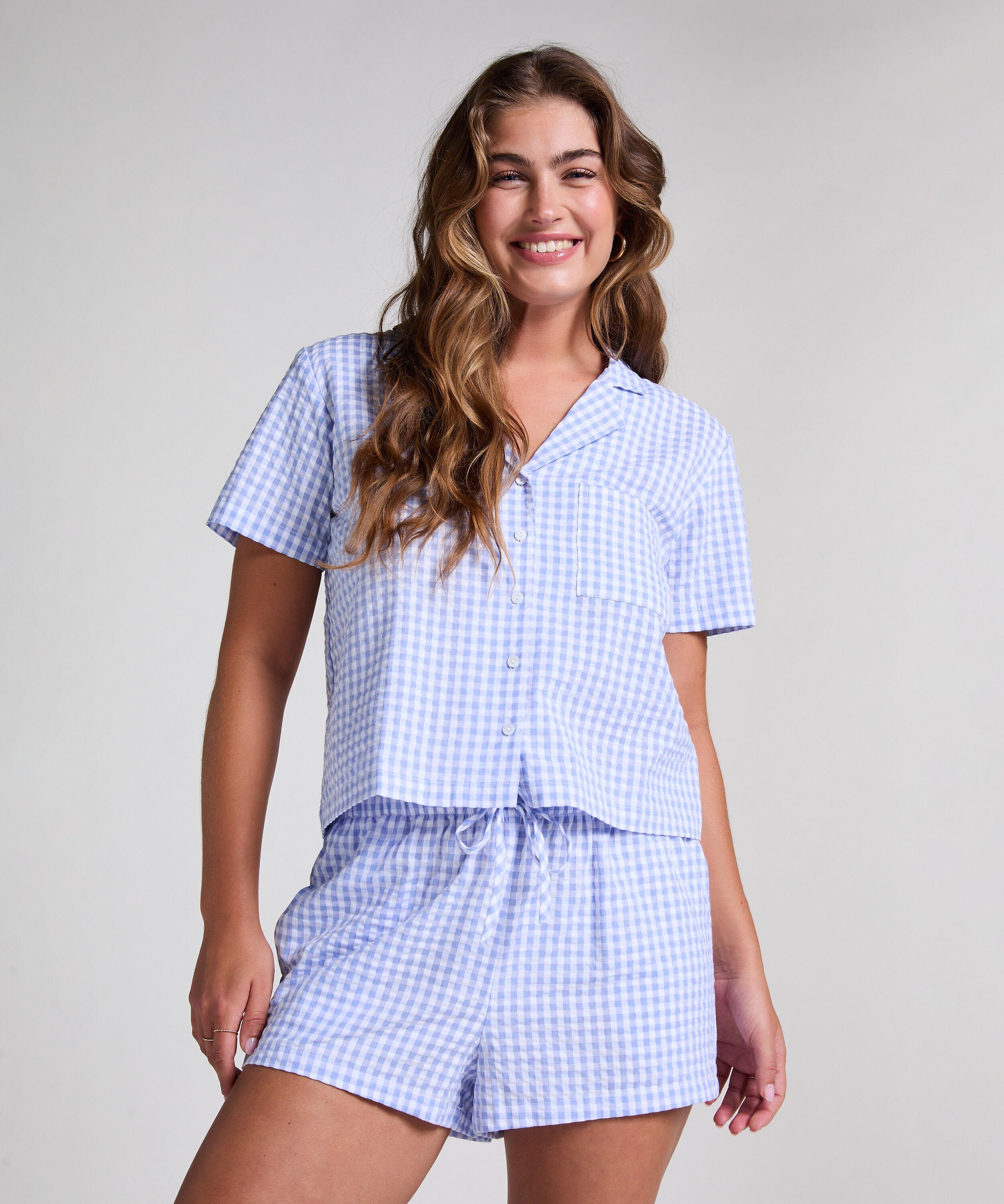 Shorts Seersucker, Bl&aring;