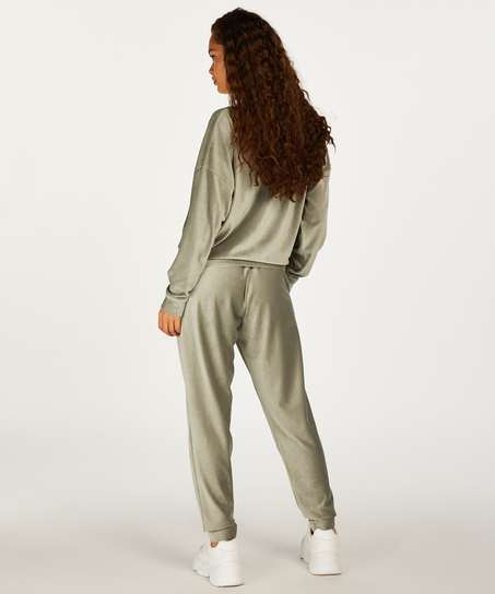 L&aring;ng&auml;rmad, ribbstickad plyschtopp, Gr&ouml;n