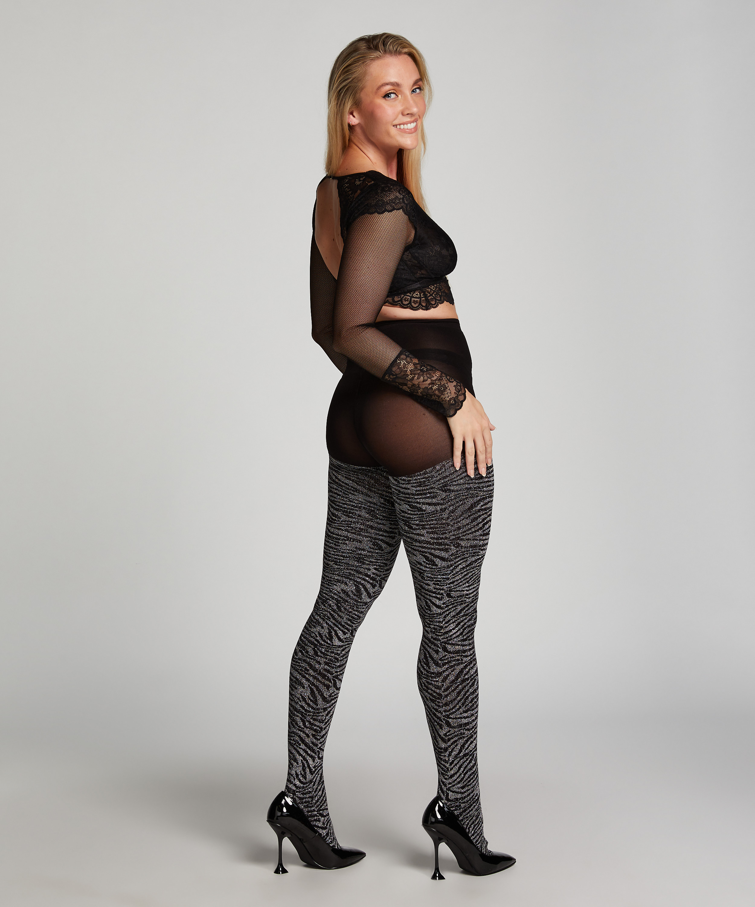 50 Denier tights lurex zebra, Svart, main
