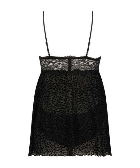 Babydoll Animal Flock Lace, Svart