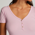 Ribbad kortärmad topp, Rosa