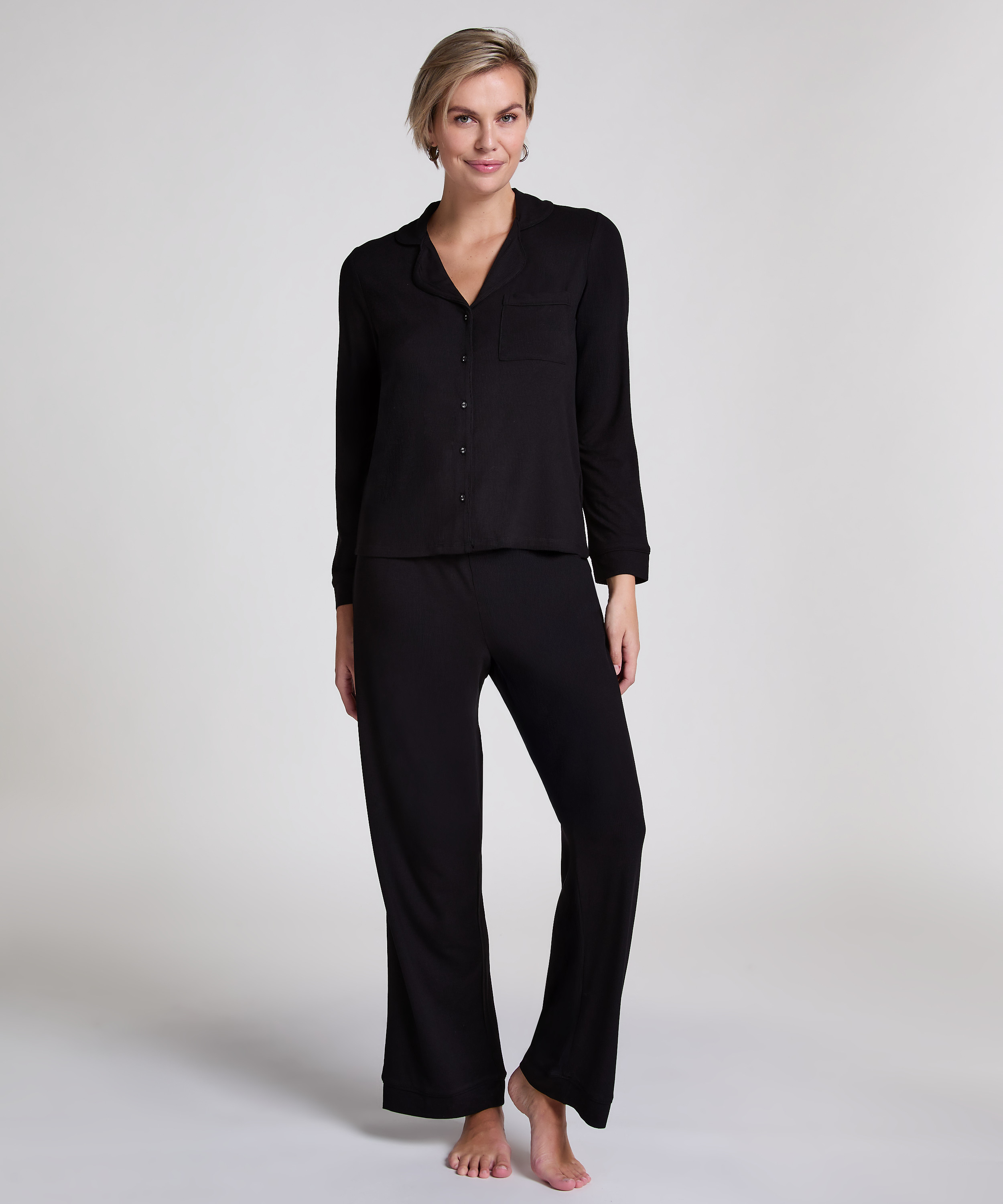 Essential ribbad jacka, Svart, main