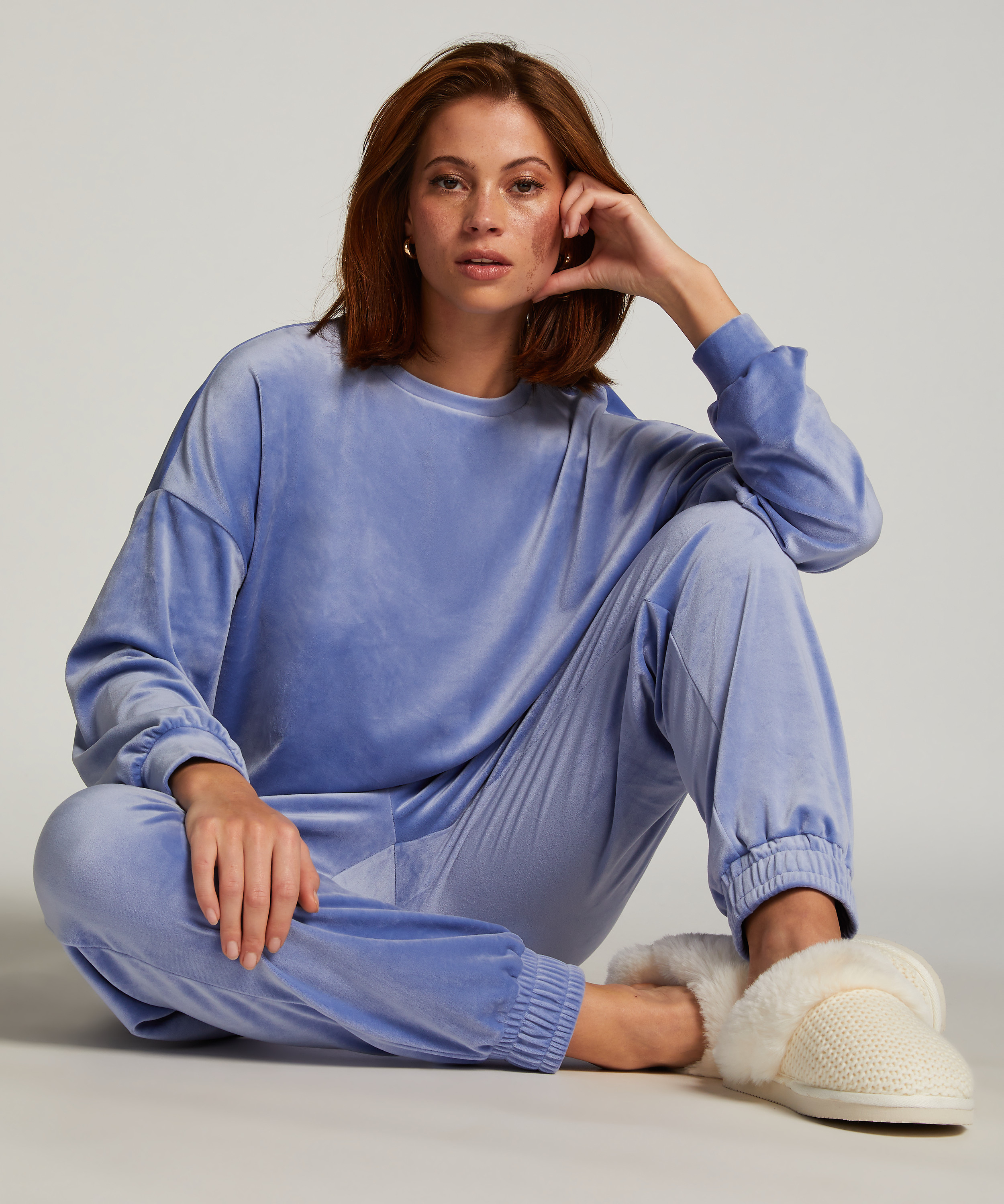 Joggingbyxor Velour, Blå, main