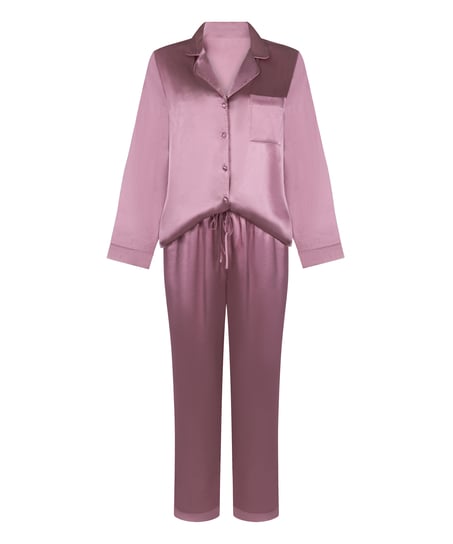 Pyjamasset i glansig satin, Rosa