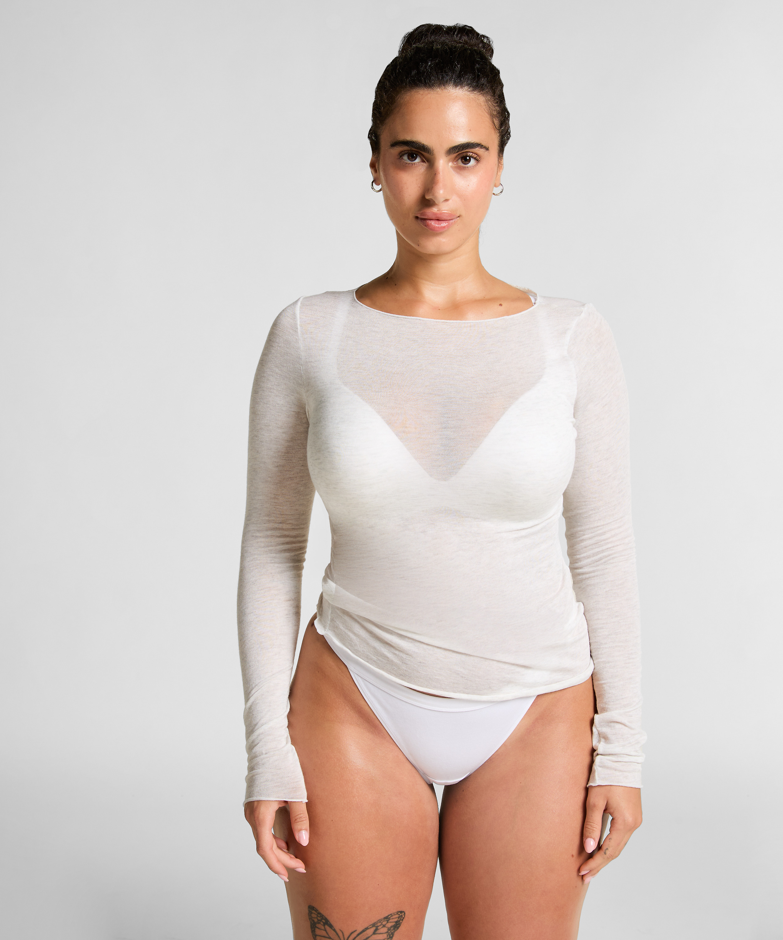 super soft cashmereblandad-topp med båthals, Grå, main