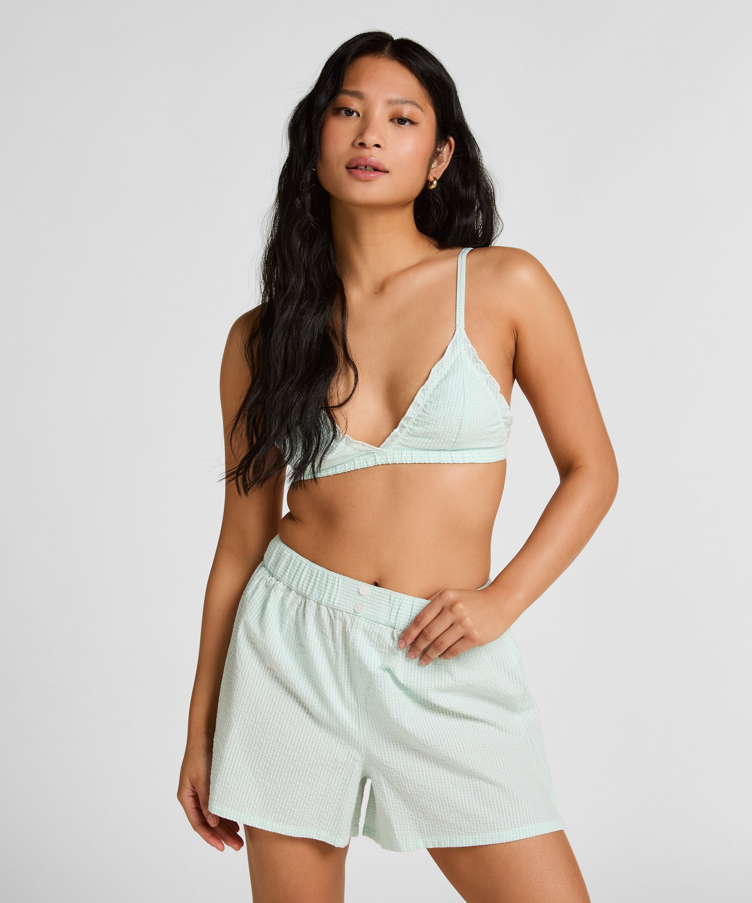 Pyjamasshorts Seersucker, Grön Pyjamasshorts Seersucker, Grön