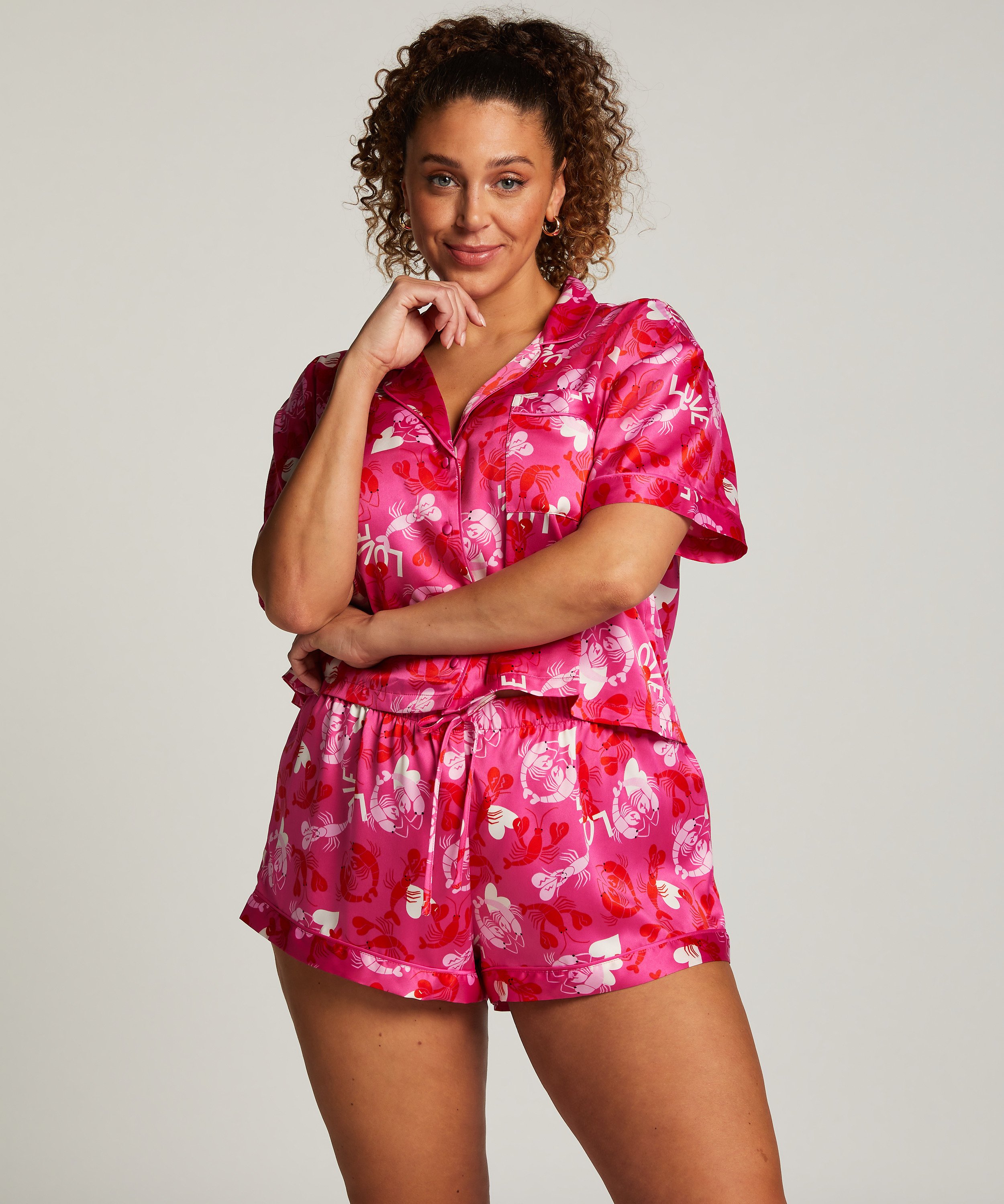 Kort&auml;rmad jacka i Satin, Rosa, main