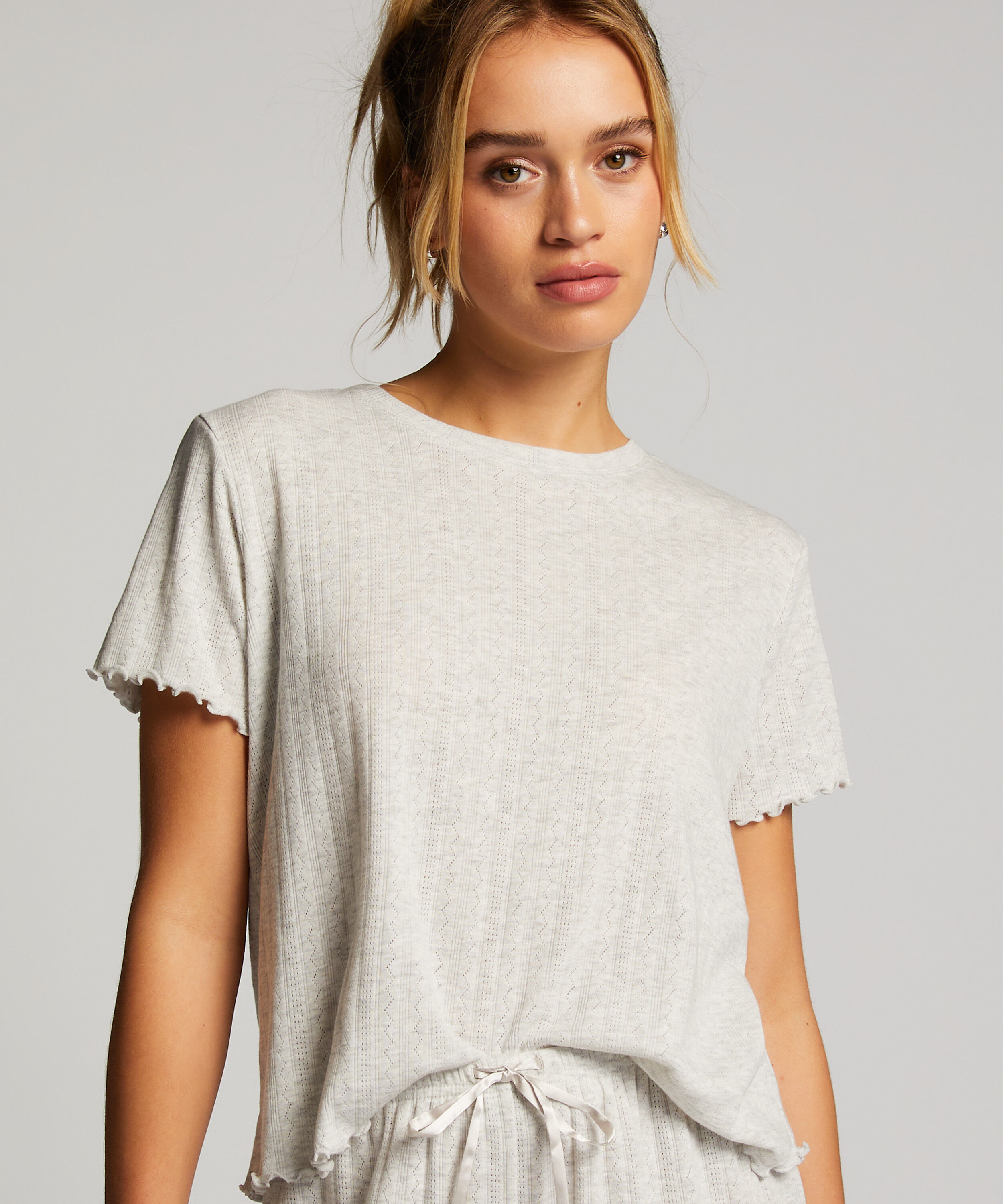 Kortärmad pyjamastopp Loose Fit, Beige