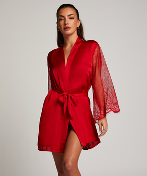 Satin Lace kimono, röd