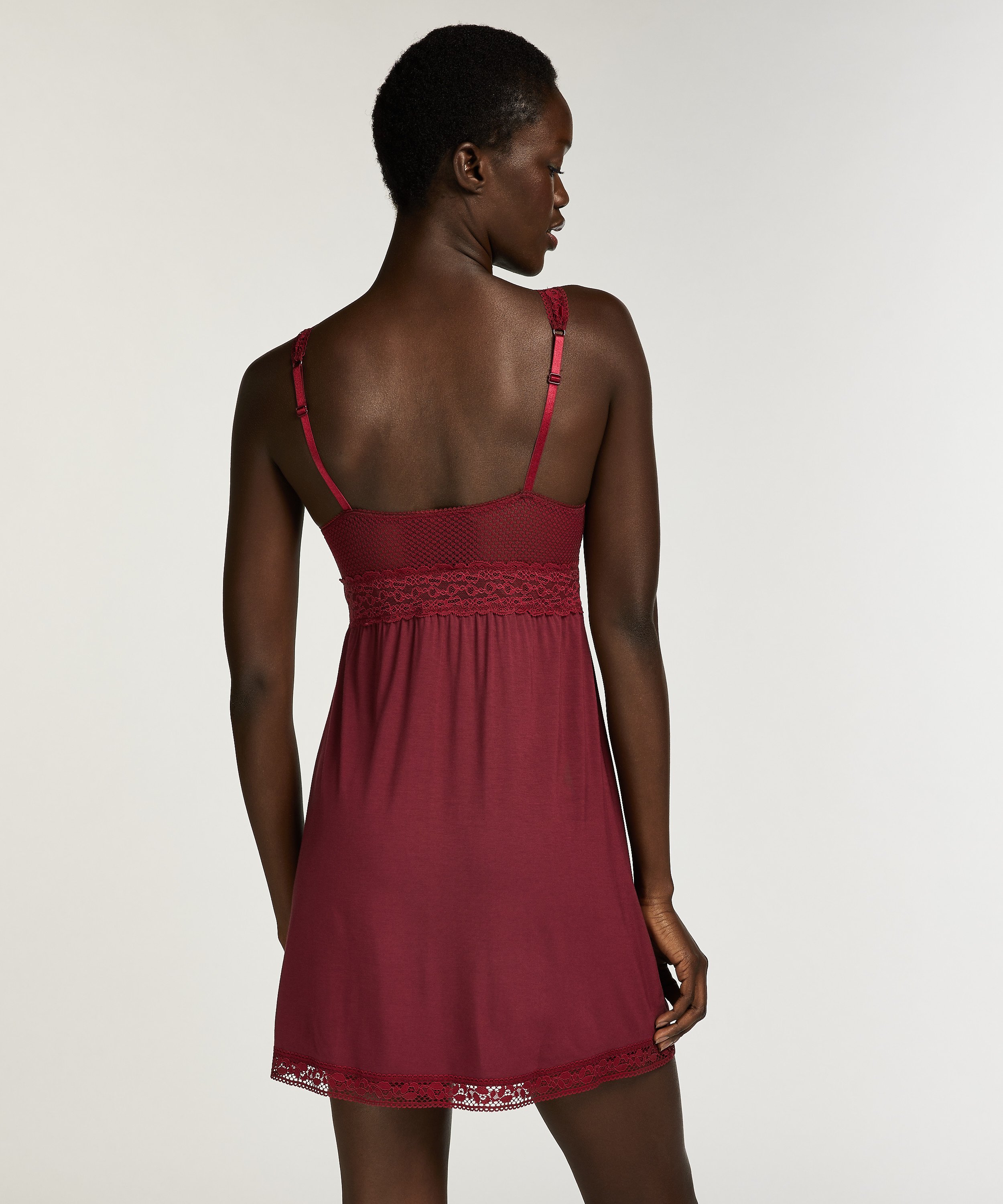 Grafic underklänning i jersey och spets, Lila, main