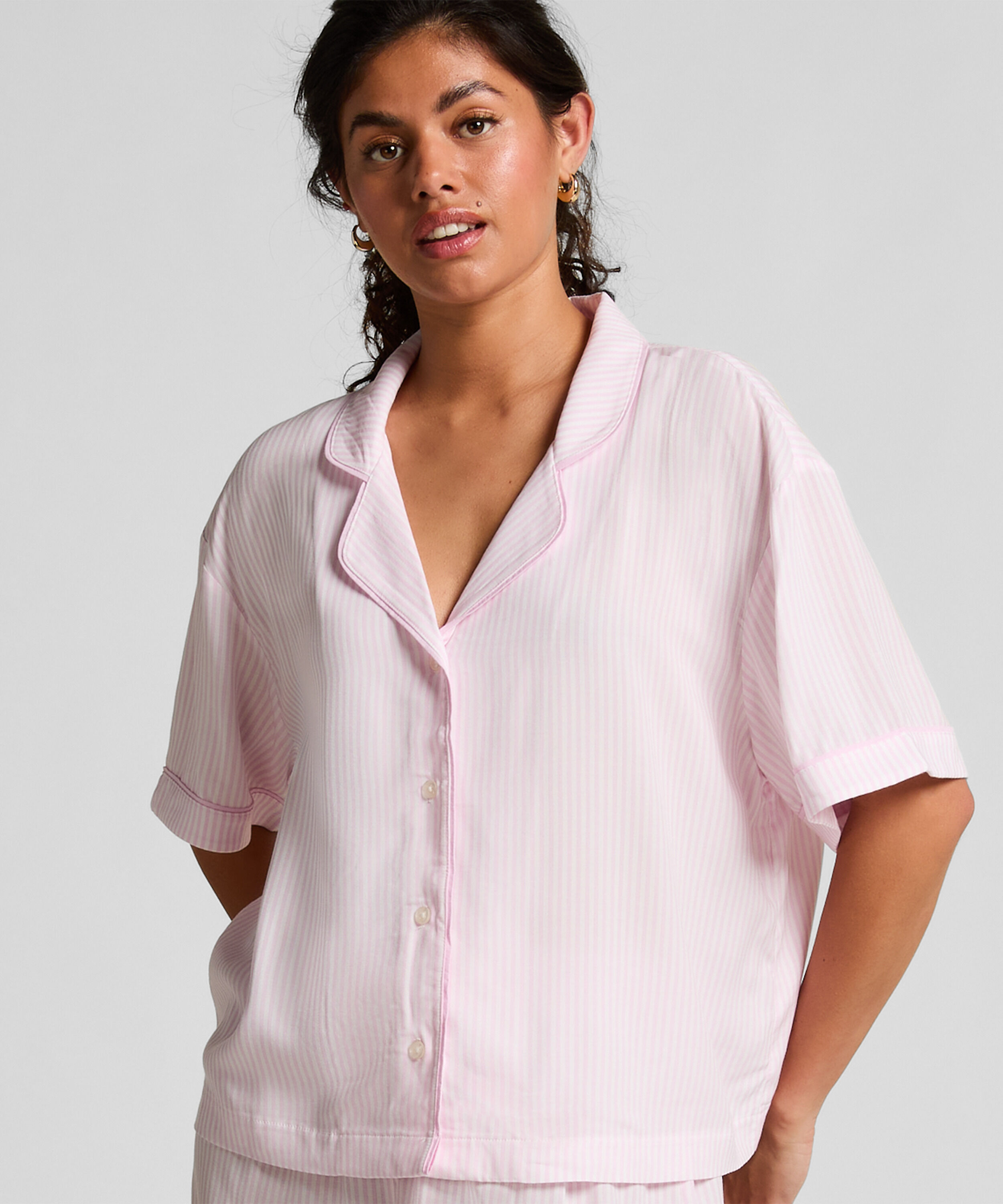 Pyjamasjacka med kort ärm, Rosa