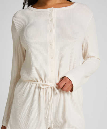 Kort ribbstickad Onesie, Vit