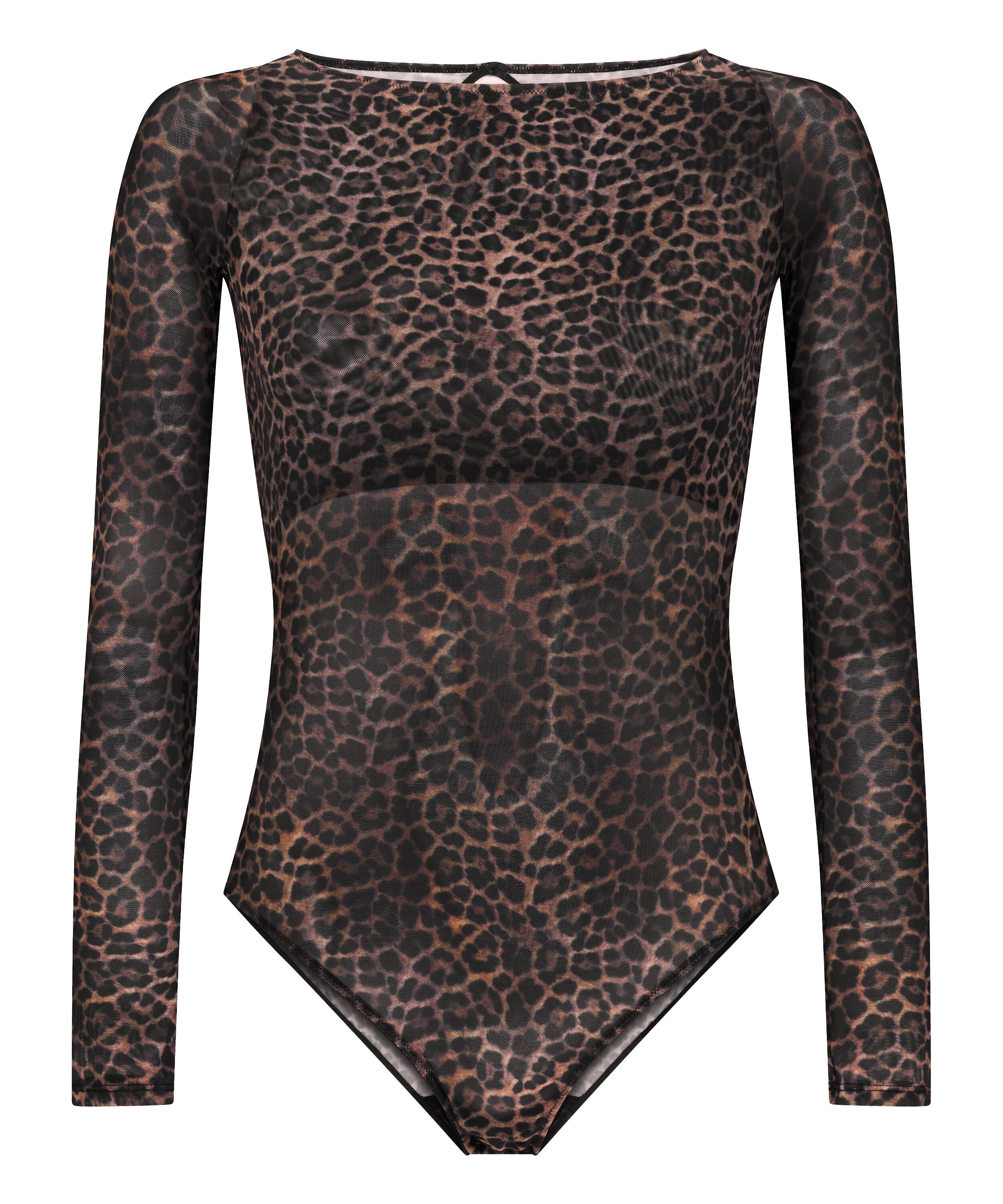 Tara Leopard l&aring;ng&auml;rmad body, Svart