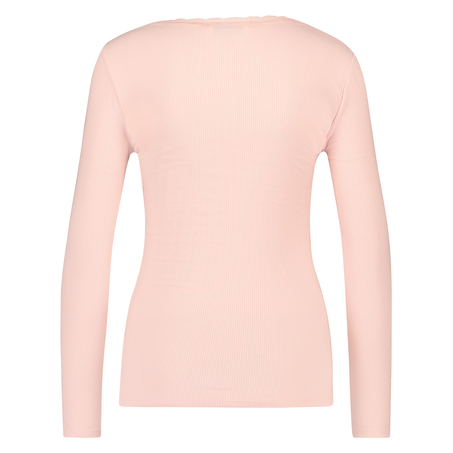Topp LS Rib R-neck, Rosa