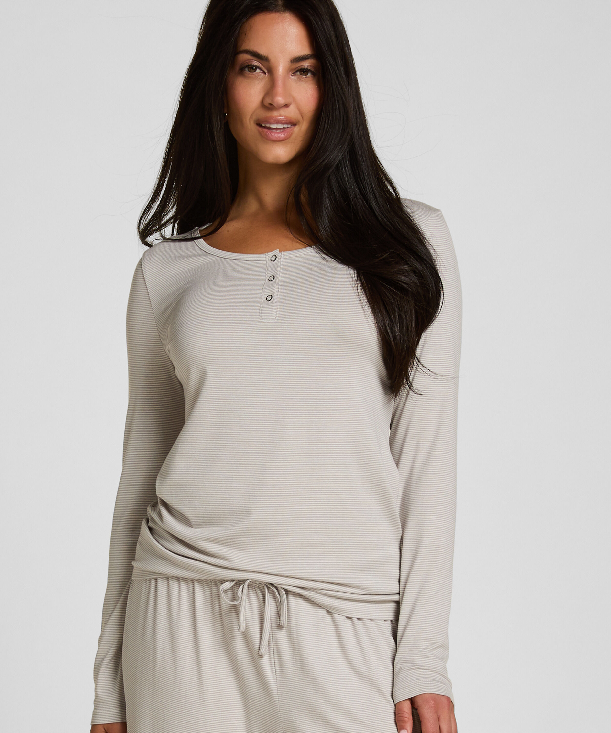 Pyjamas Set Randig Henley, Grå