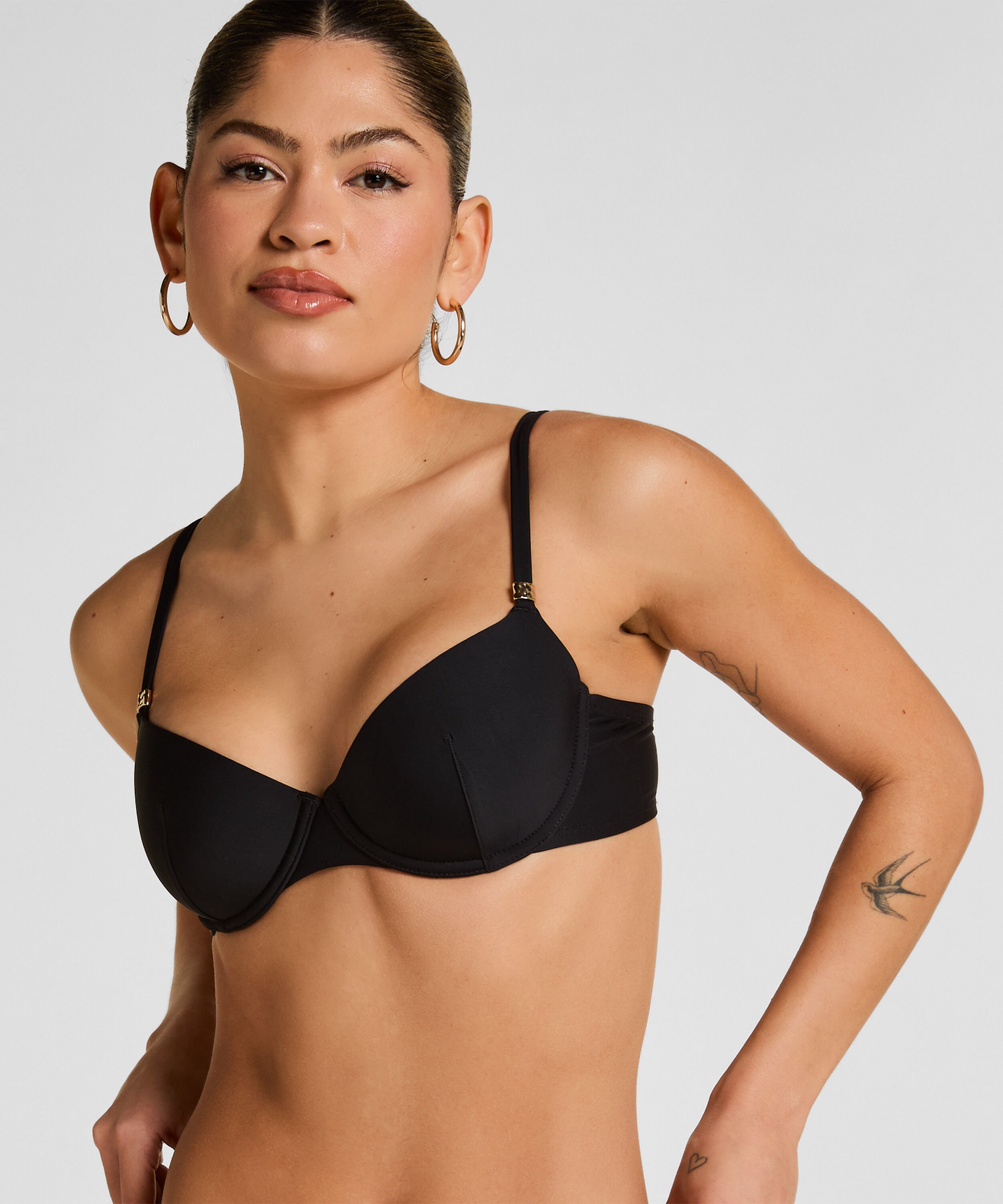 Lyxig Bikinitopp med Bygel och Vaddering, Svart