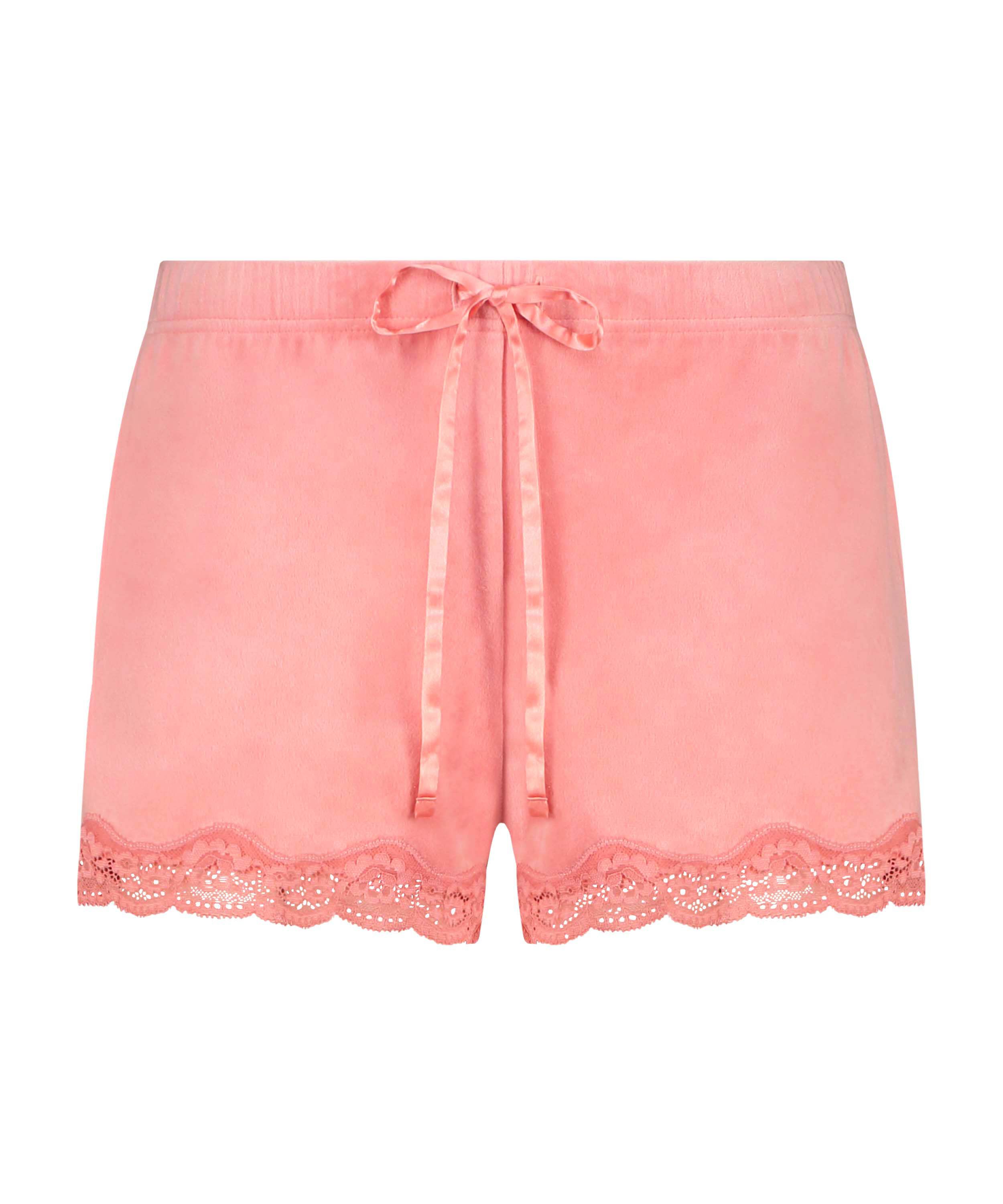 Shorts i sammet och spets, Rosa