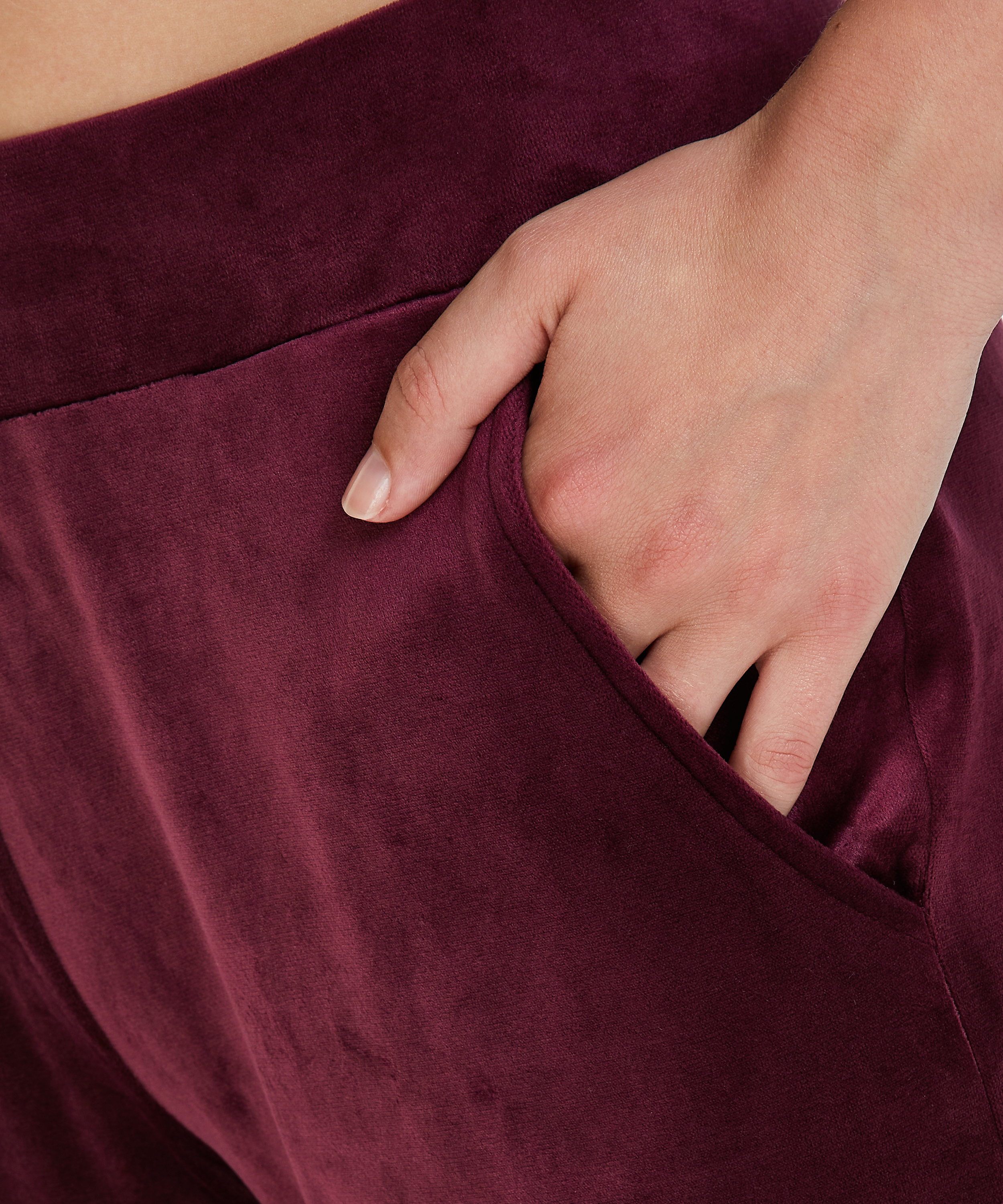 Pyjamasbyxor i velour, r&ouml;d, main