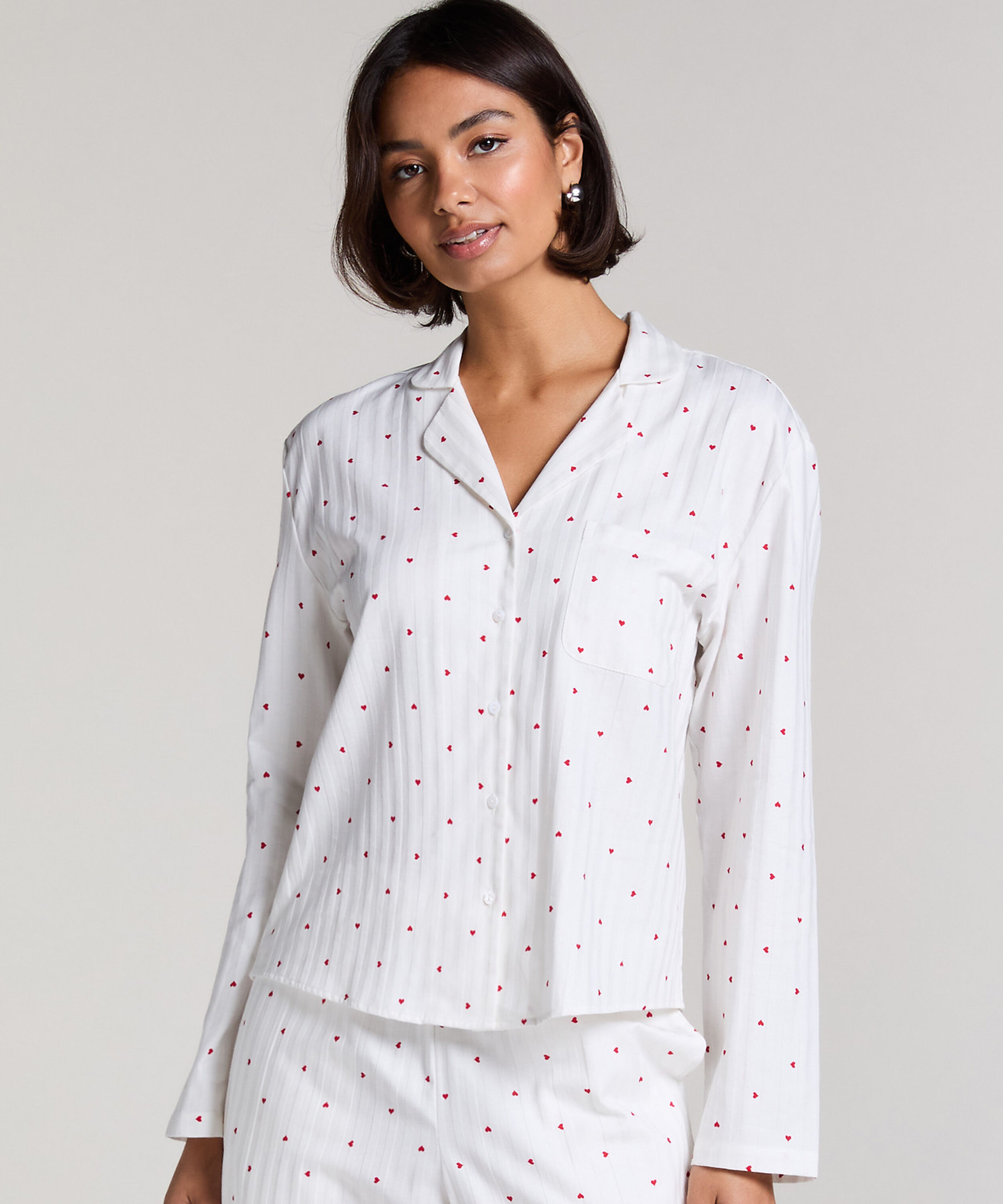 Jacquard Pyjamastopp och Långärmad, Vit