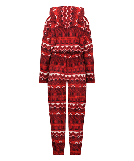Fair Isle-onesie i flanell och fleece, röd