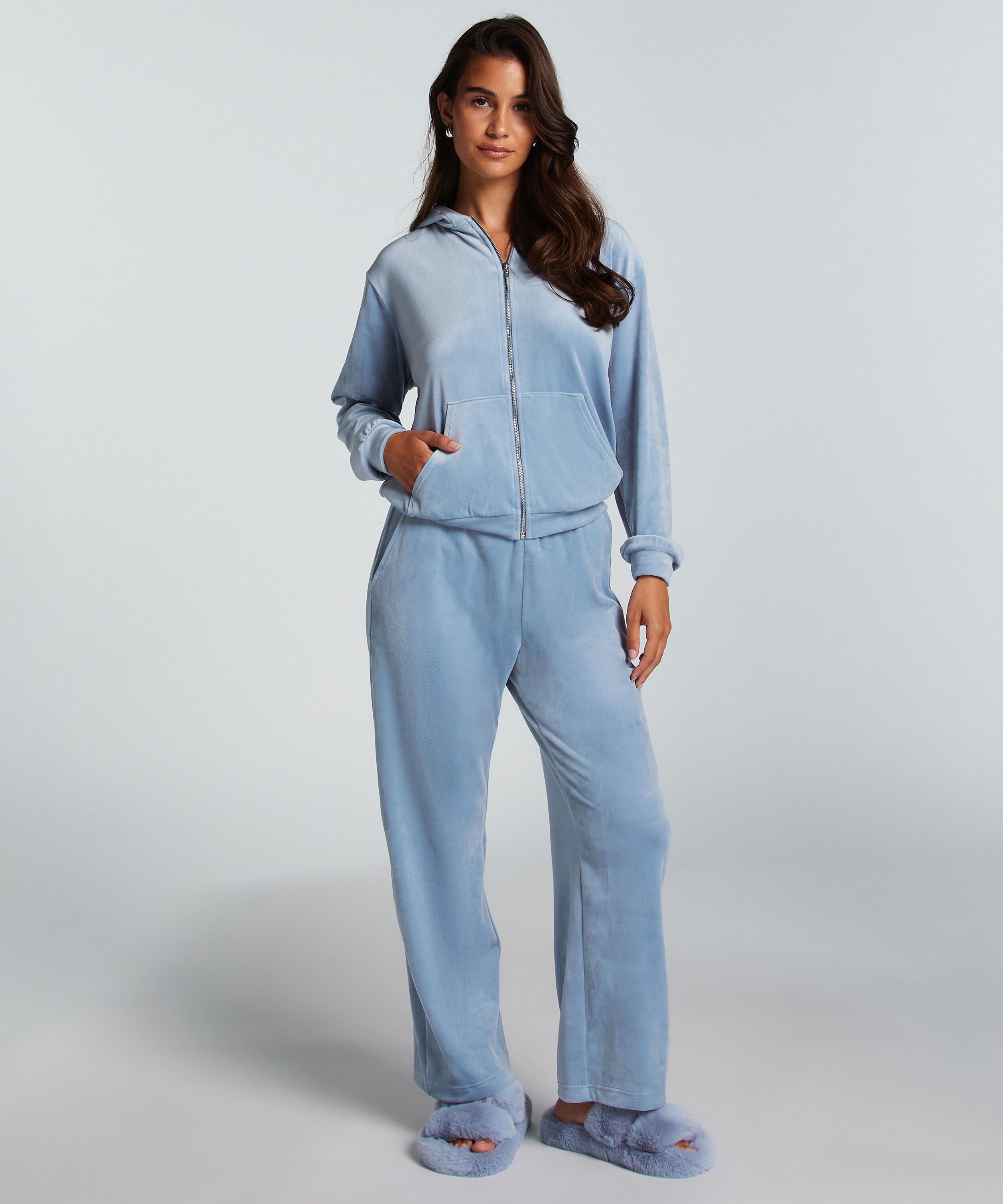 Pyjamasbyxor i velour, Blå