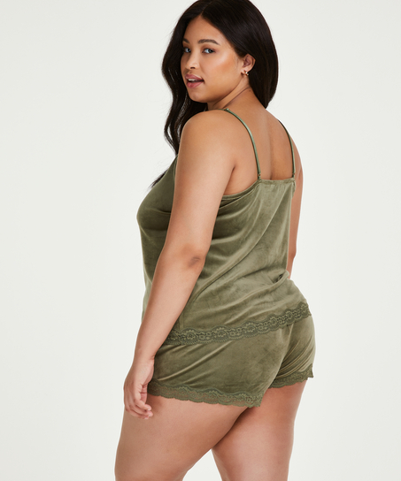 Shorts i sammet och spets, Gr&ouml;n