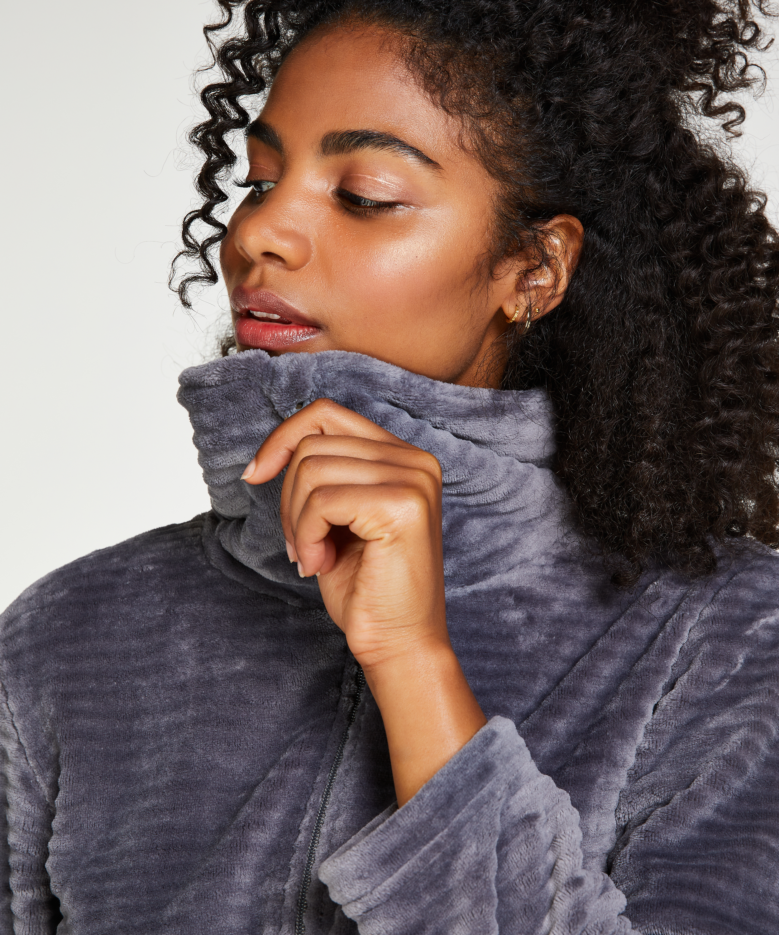 Badrock i fleece med dragkedja, Grå, main