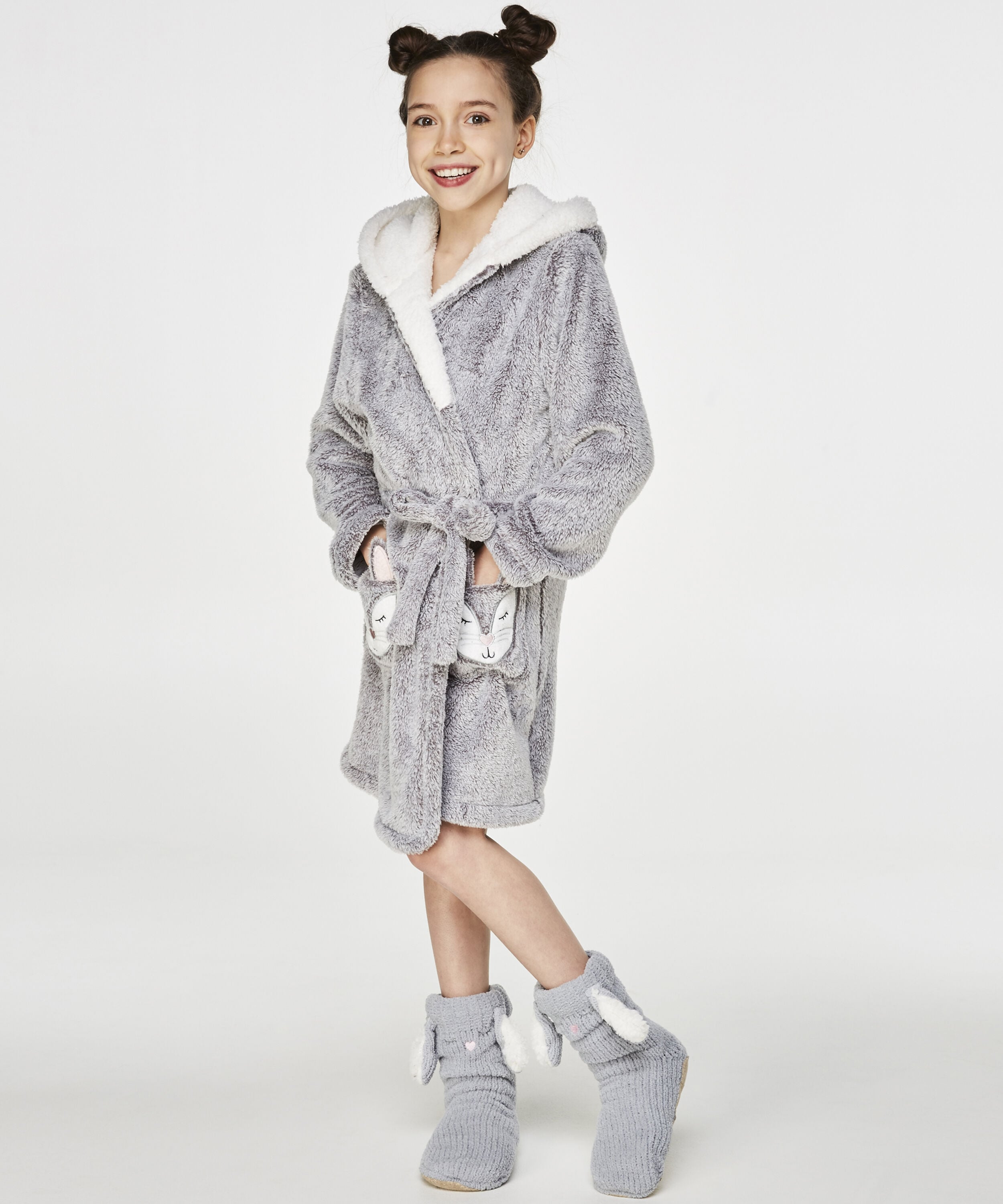 Morgonrock Fleece Teens, Grå